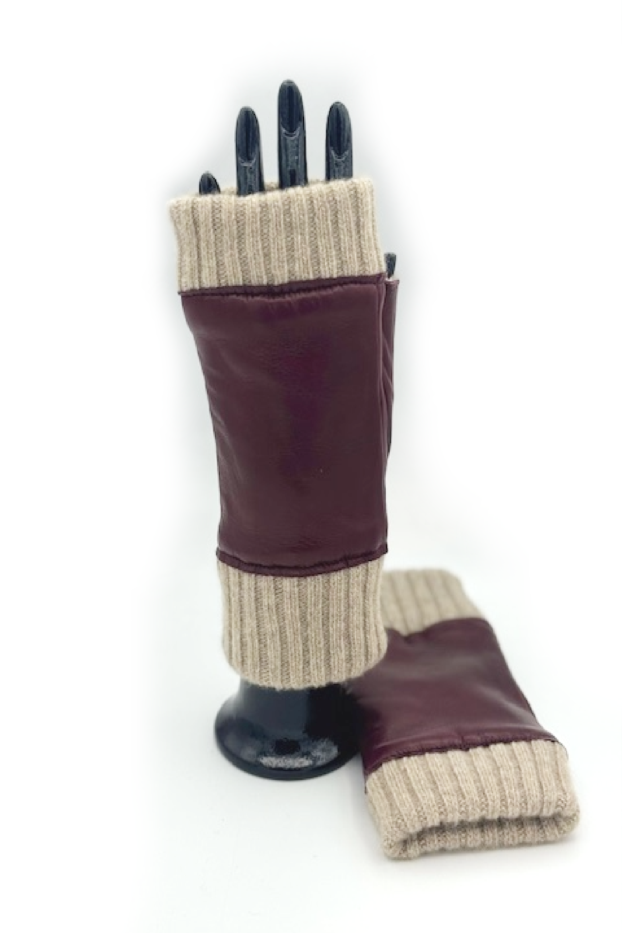 Manicotto in Nappa 2bt fodera cashmere - Bordeaux/Naturale