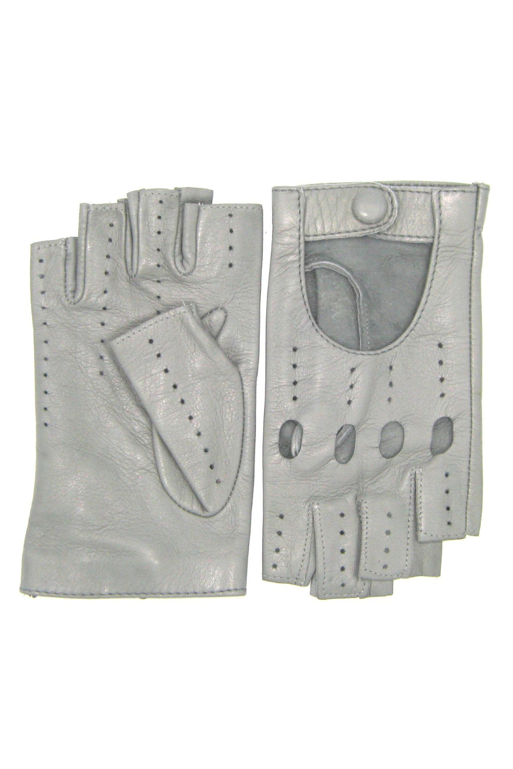 Unlined 1/2 Finger Driving Glove - Grey/Pearl