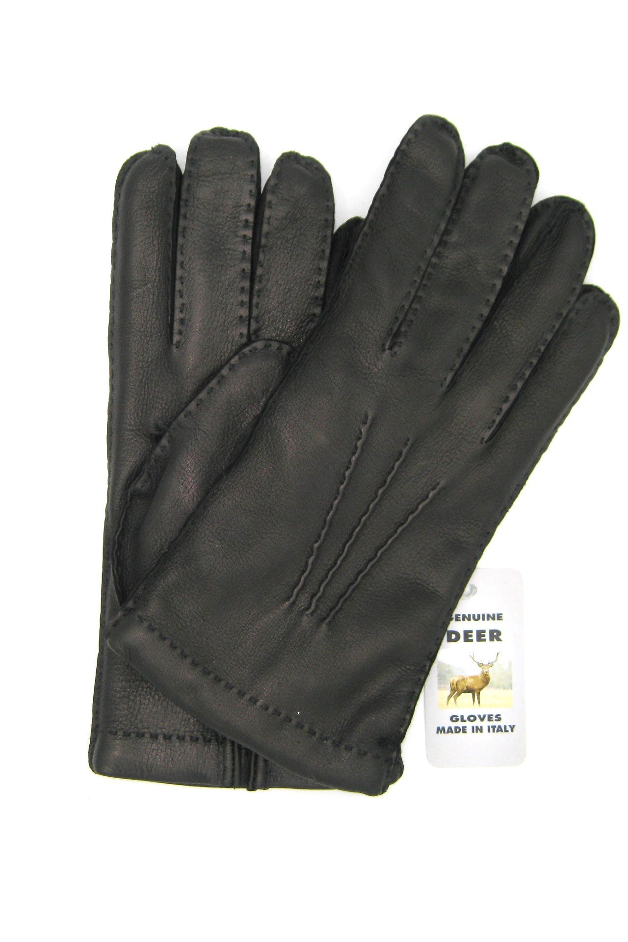 Guanto in Cervo cucito a mano foderato cashmere - Nero