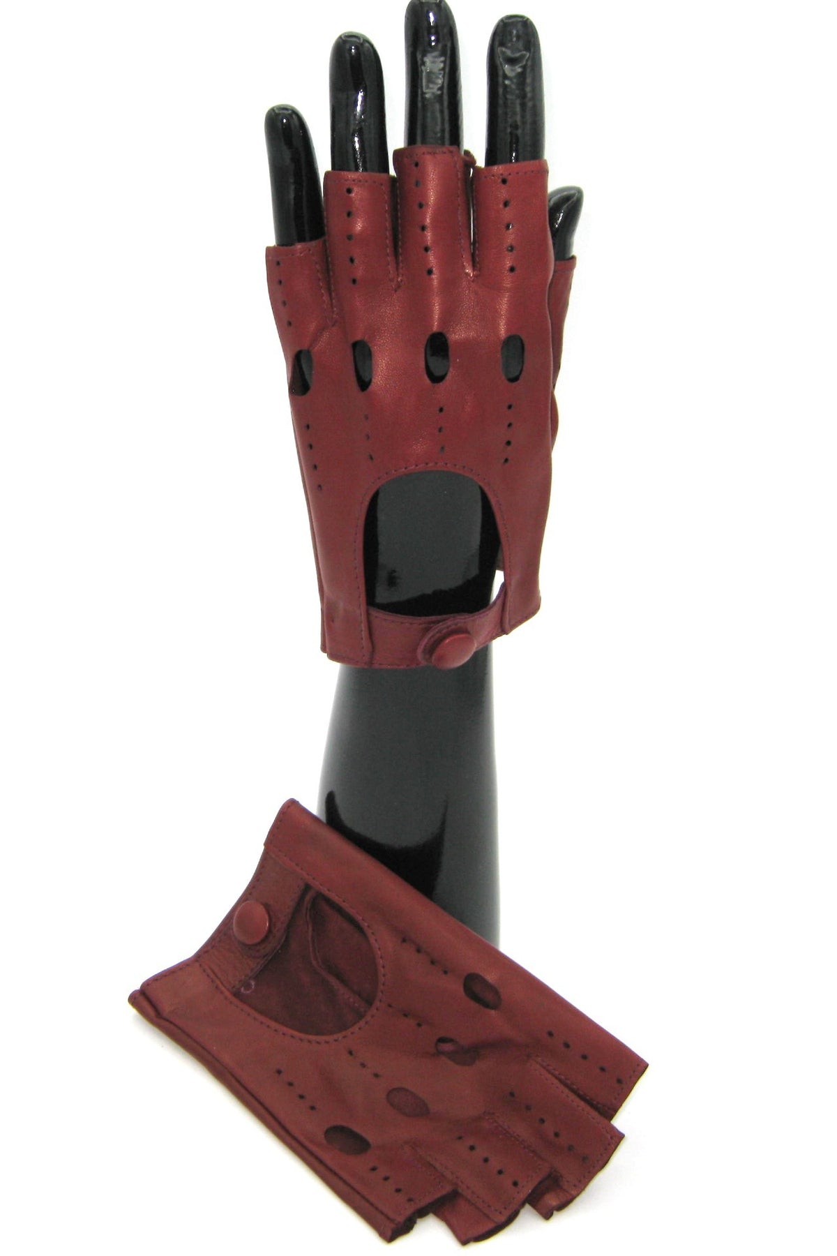 Halbfinger-Fahrerhandschuh aus Nappaleder - Dunkelrot