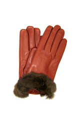 Nappa fod cashmere glove with mink edge - Cognac