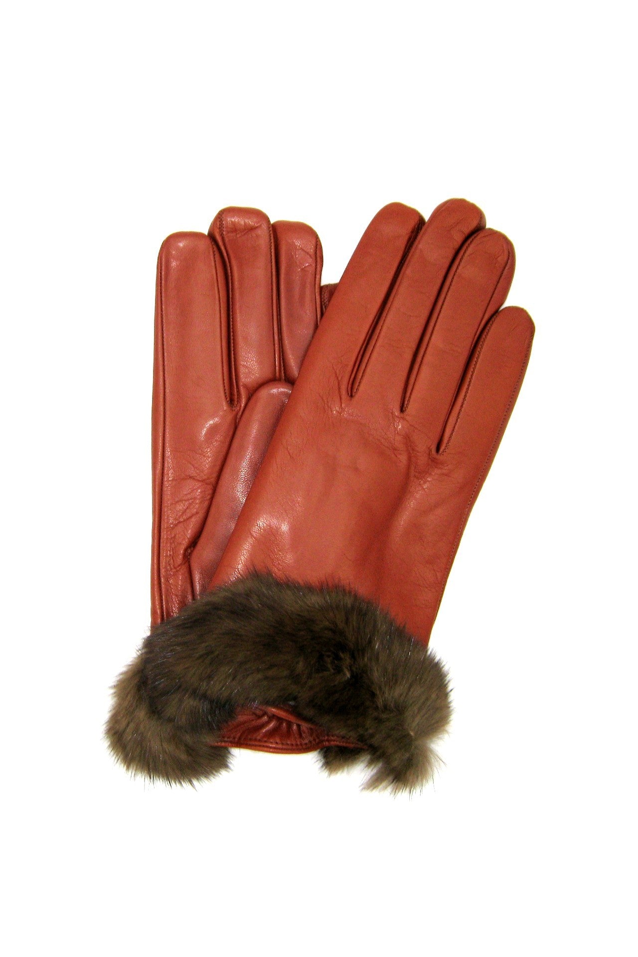 Guanto in Nappa fod cashmere bordo Visone - Cognac