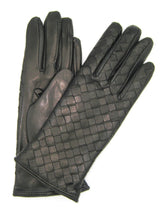 Woven Nappa Glove with Cashmere Lining - Black