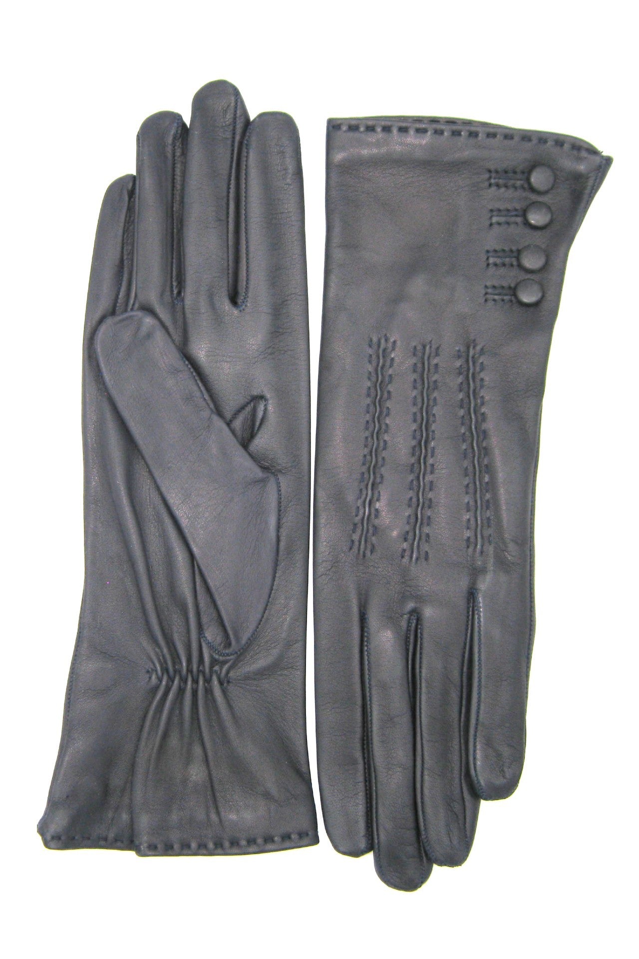 4-Knopf-Nappahandschuh mit Seidenfutter - Marineblau