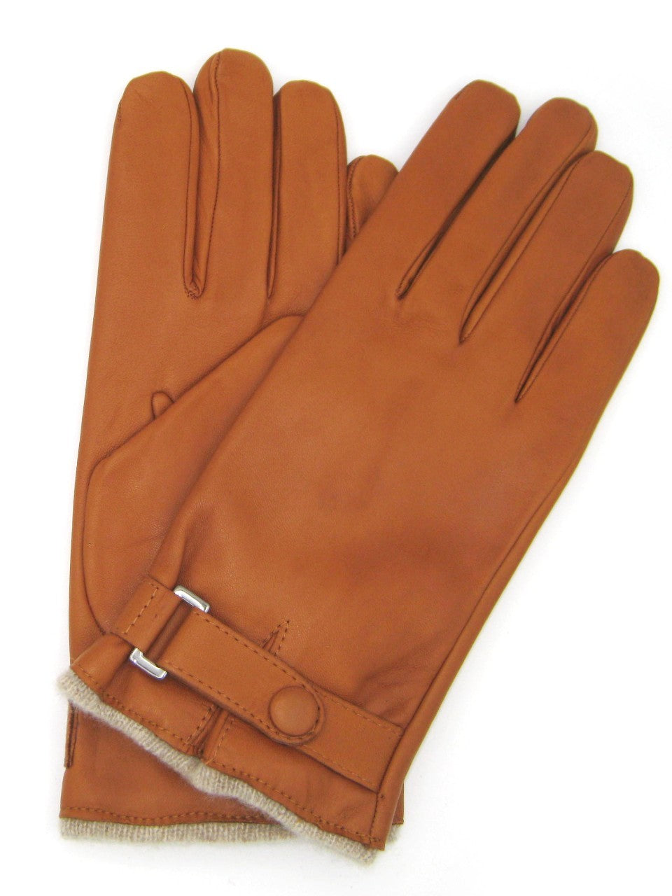 Guanto nappa foderato cashmere con cinturino - Tan