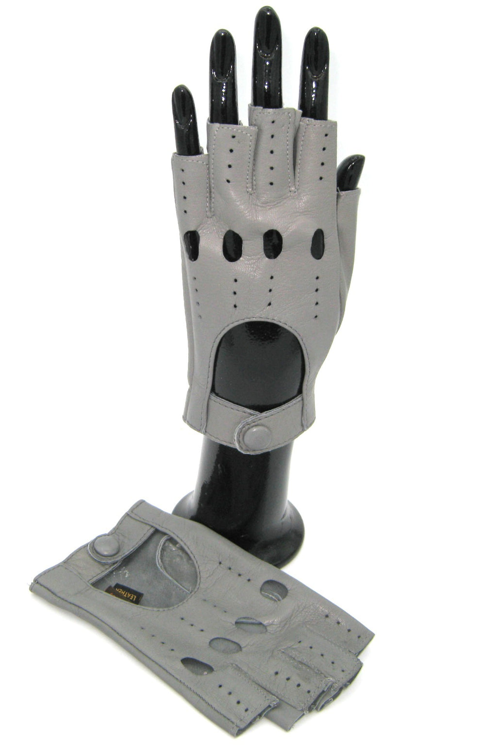 Unlined 1/2 Finger Driving Glove - Grey/Pearl