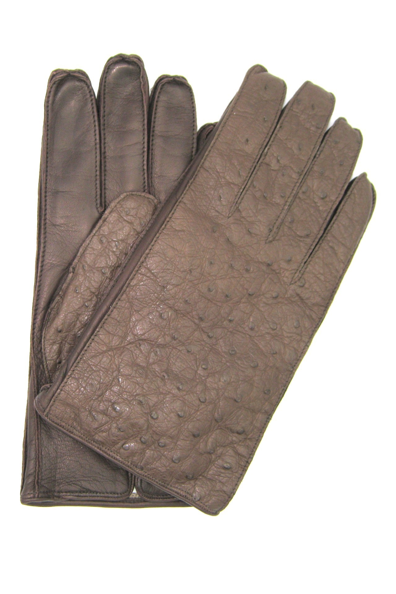 Guanto in pelle di Struzzo e Nappa fodera cashmere - Mink