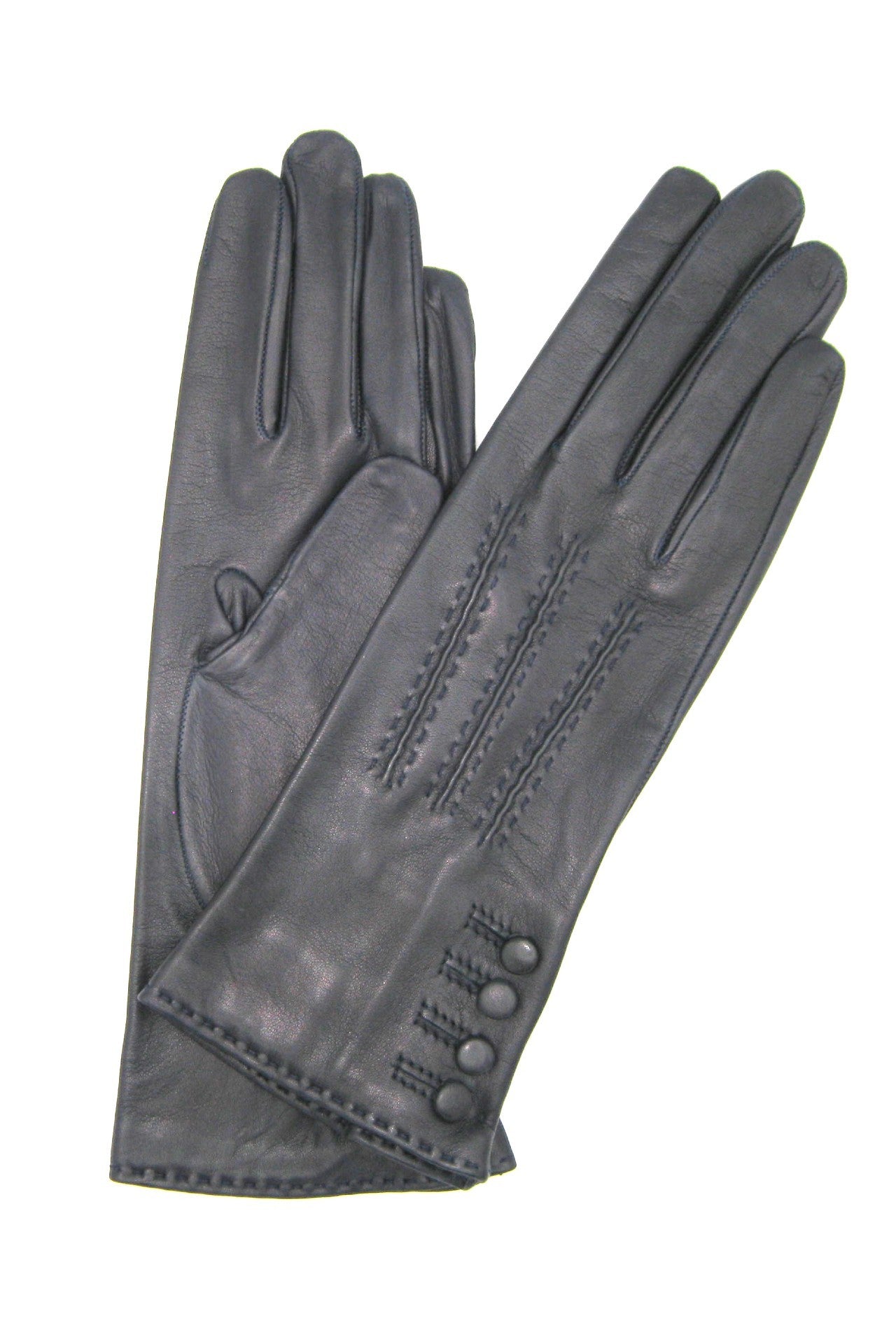 4-Knopf-Nappahandschuh mit Seidenfutter - Marineblau