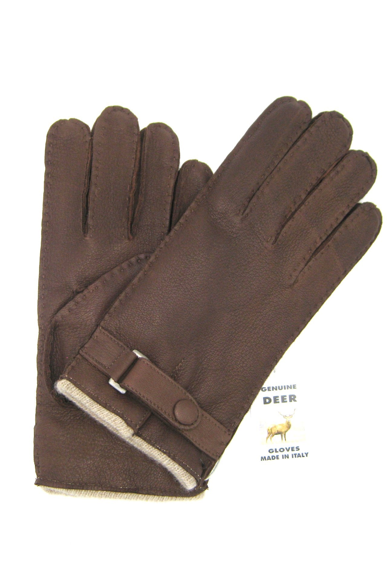 Guanto in Cervo fod. cashmere con cinturino - Cork