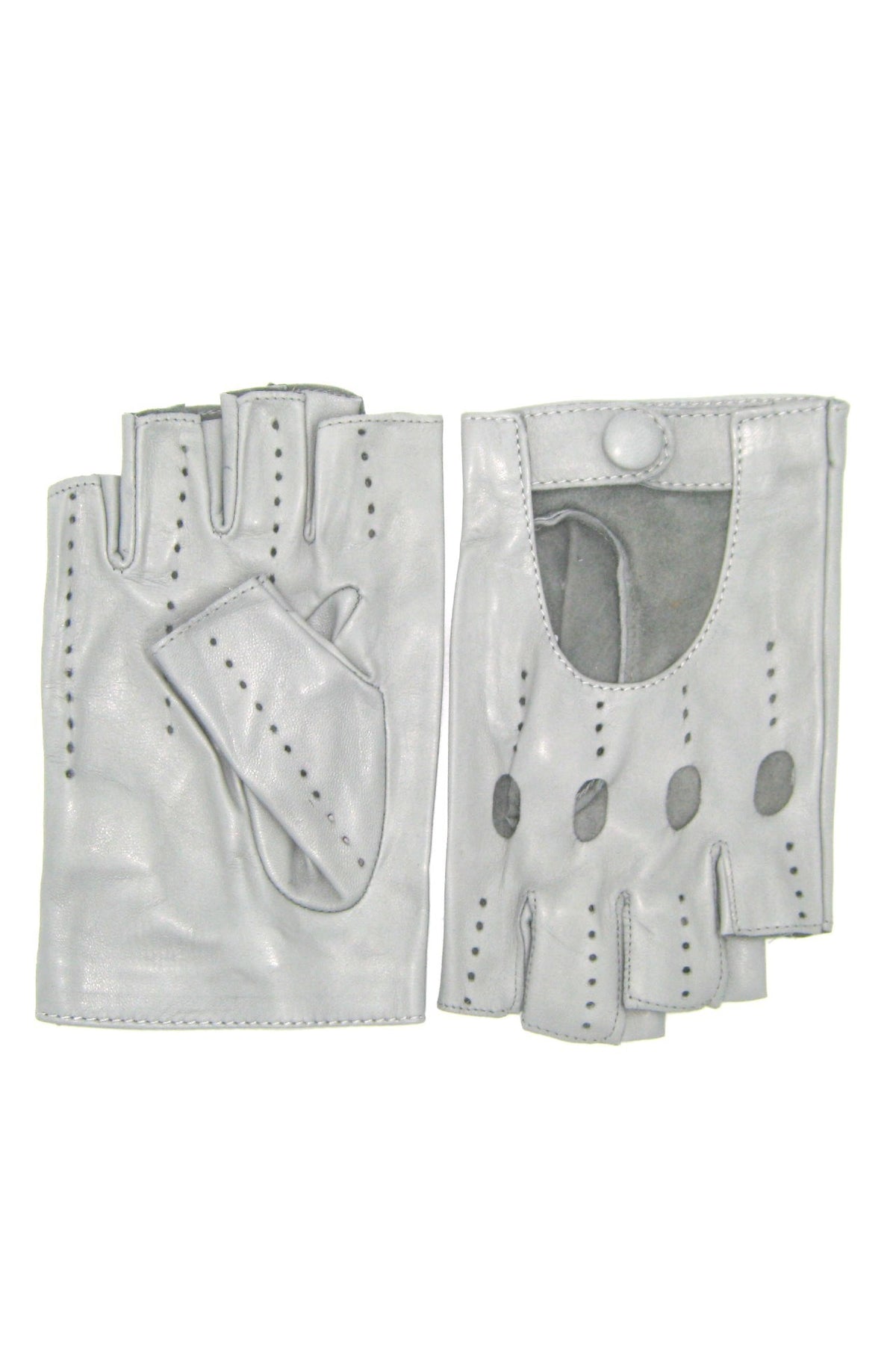Halbfinger-Fahrerhandschuh aus Nappaleder - Grau/Perle