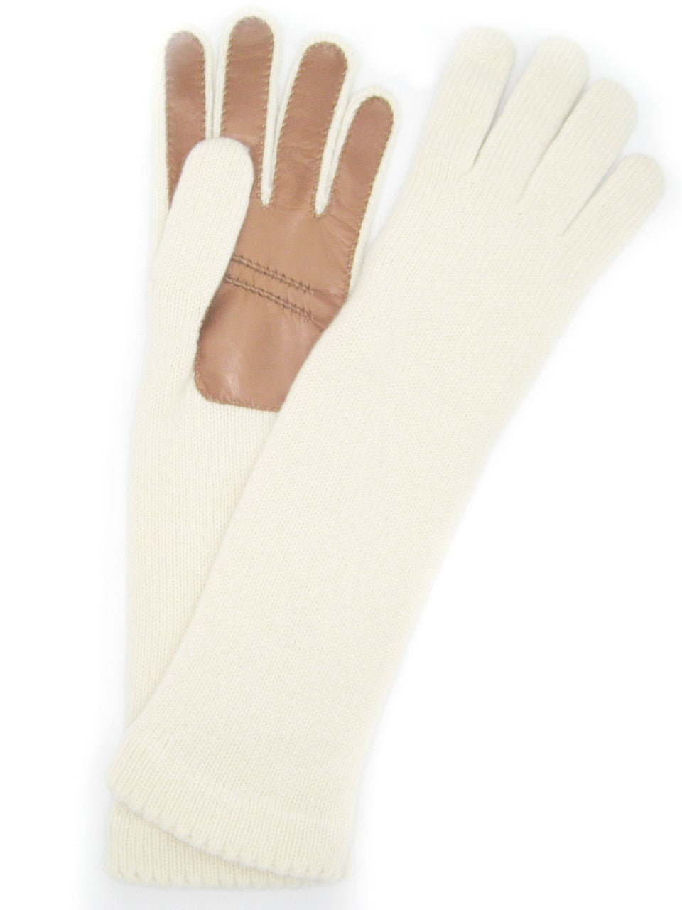 Guanto in 100% cashmere 4bt con palmo in Nappa - Panna