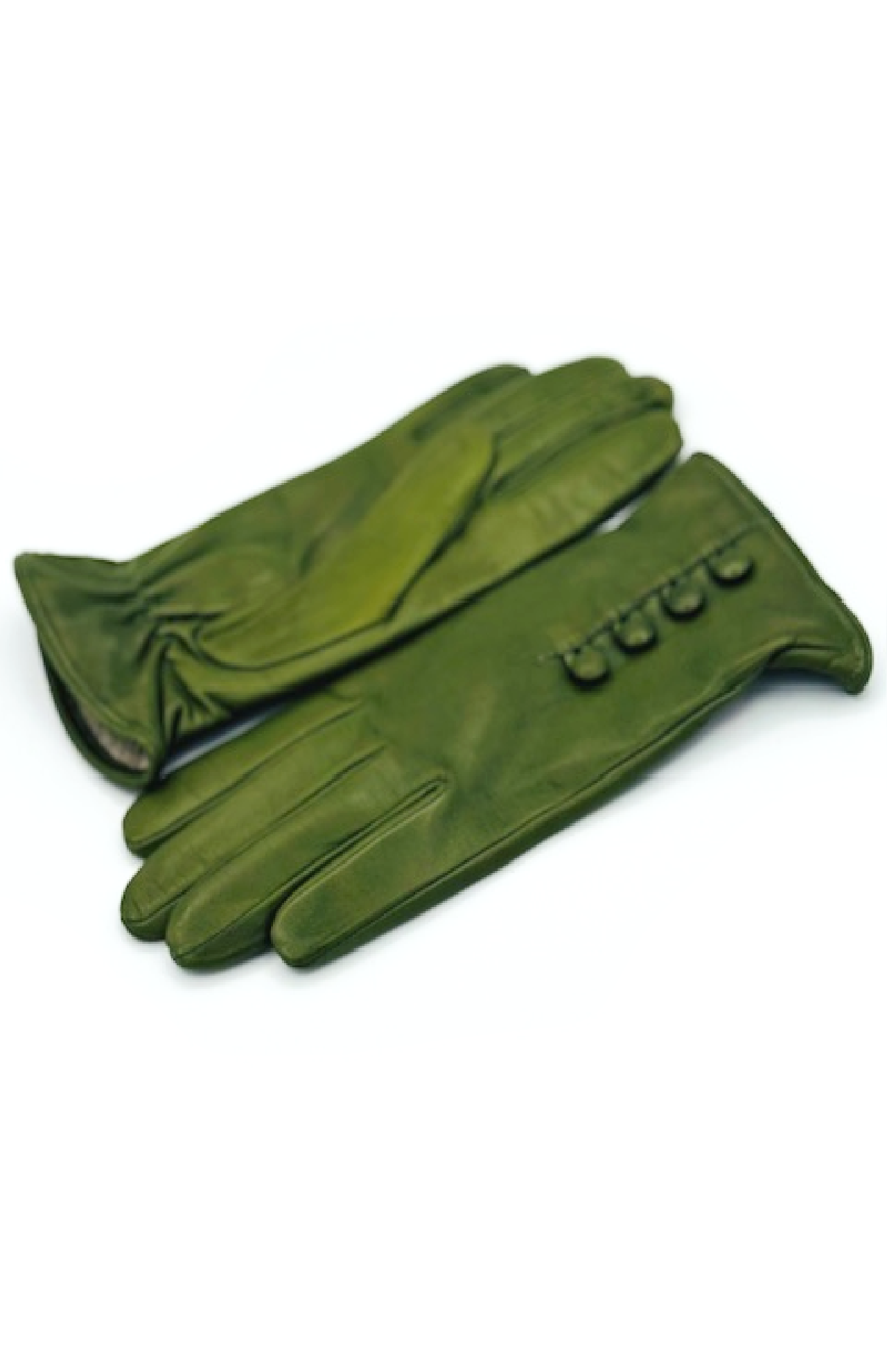 Guanto in Nappa 2BT con Bottoncini fod. cashmere - Verde oliva