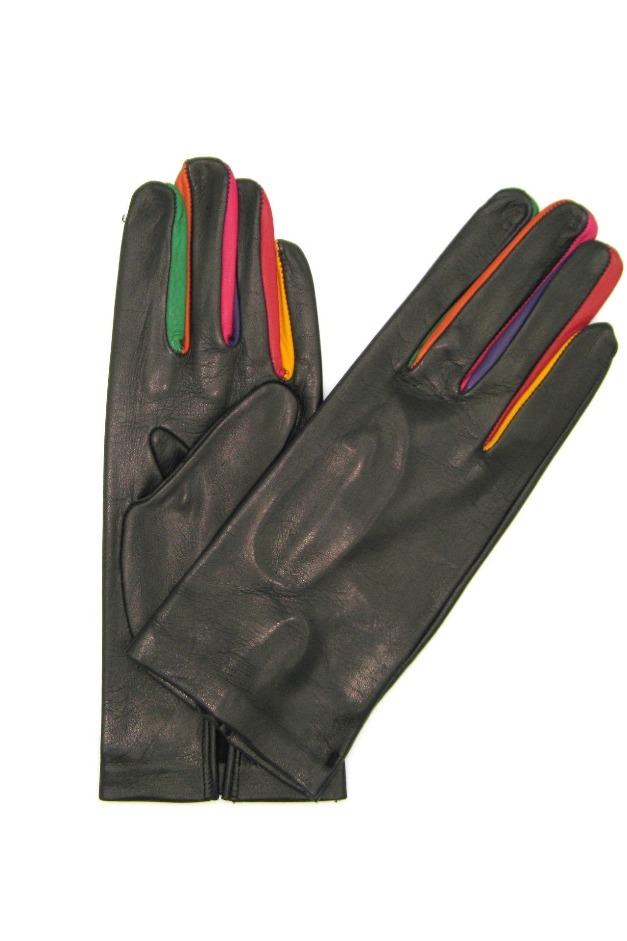 Guanto in Nappa sfoderato multicolor tra le dita - Nero/multicolr