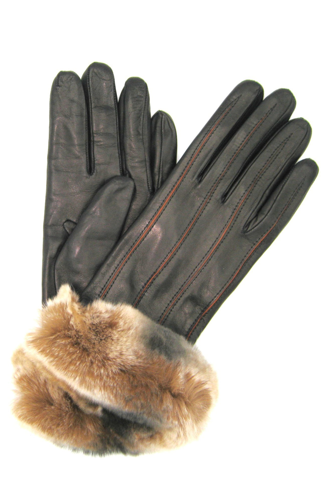 Guanto Nappa con intarsi a contrasto e bordo Rex - Nero/Cognac