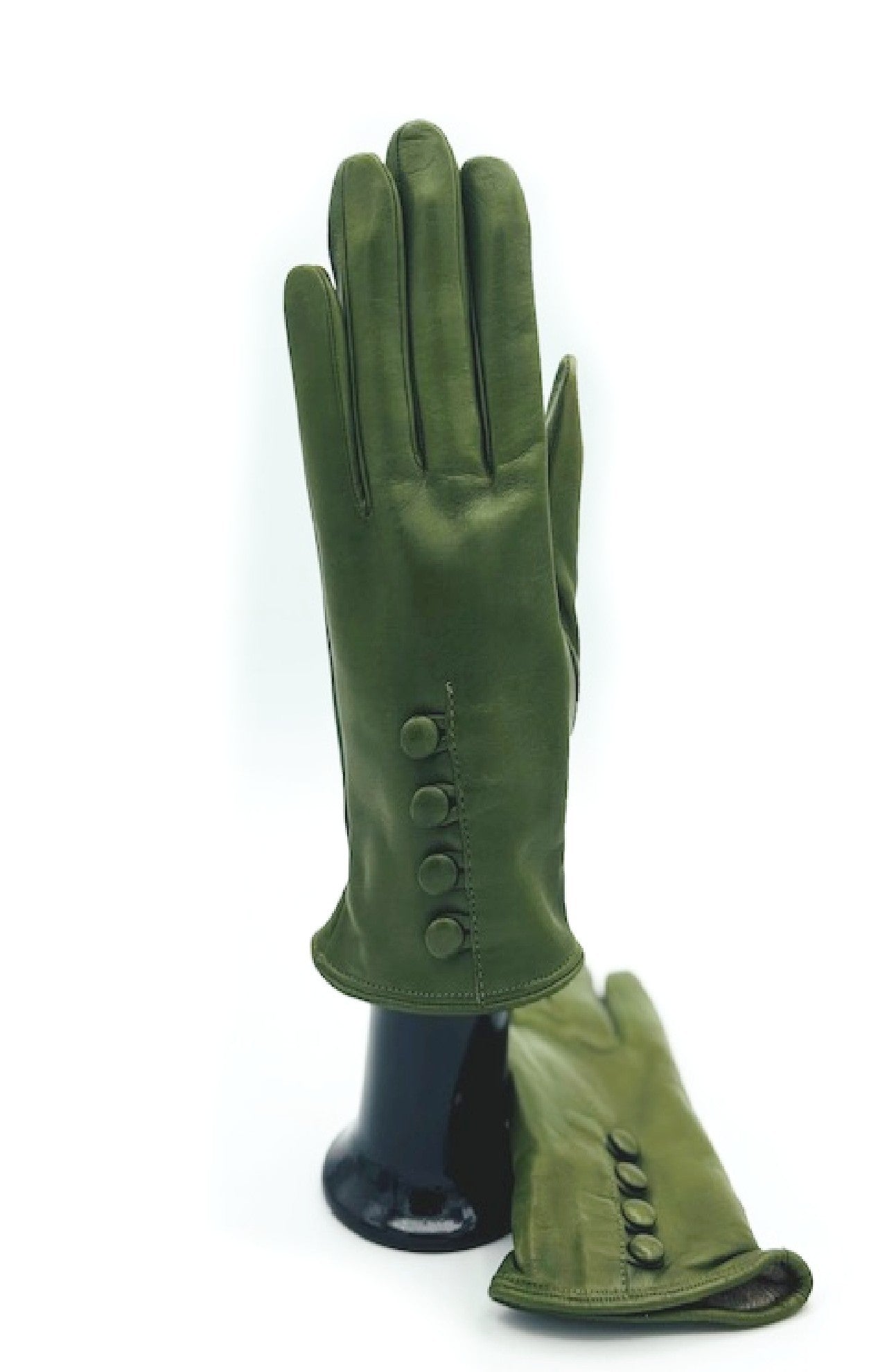 Guanto in Nappa 2BT con Bottoncini fod. cashmere - Verde oliva