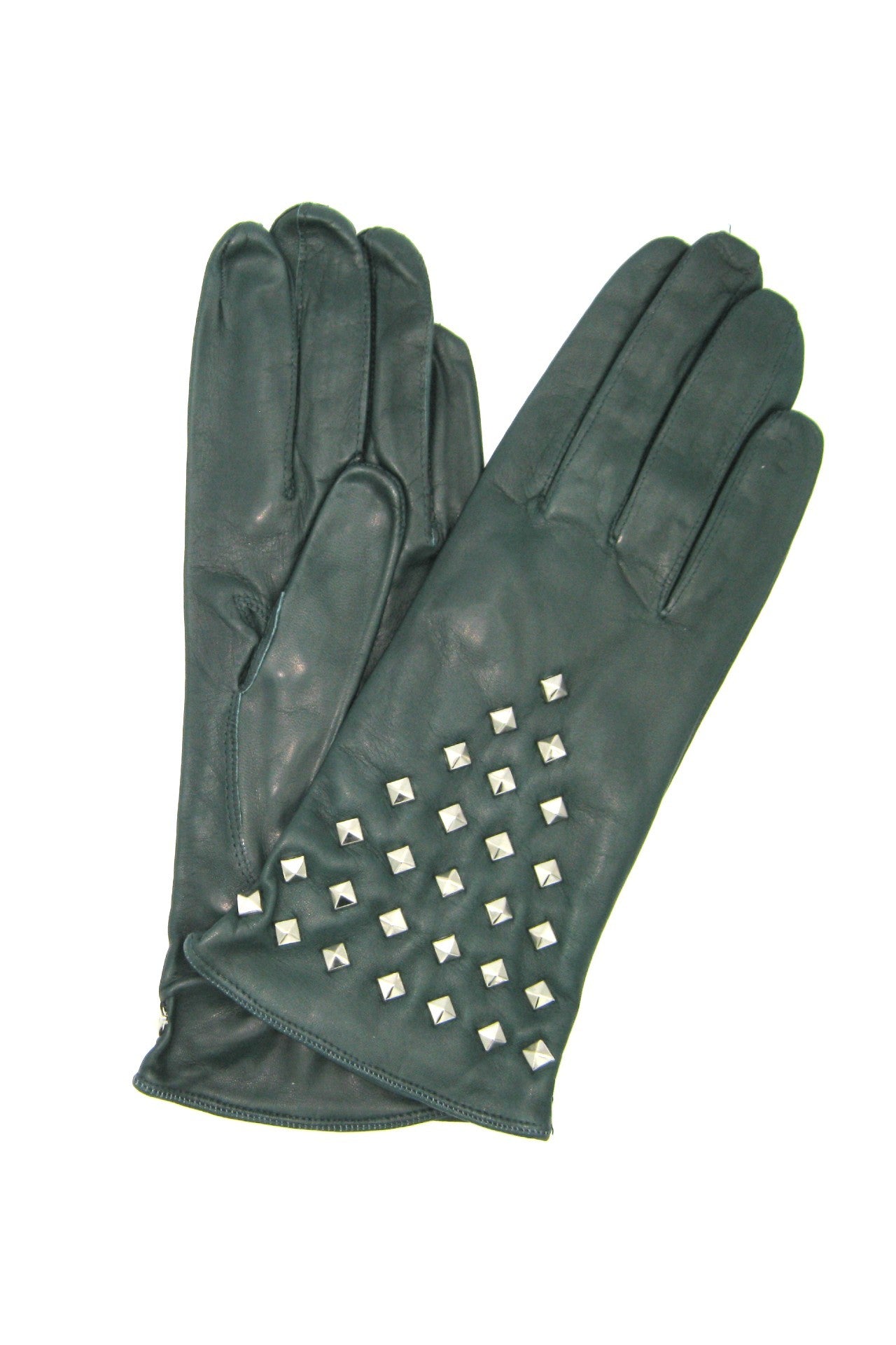 Guanto Nappa 2BT fodera seta con borchie - Verde scuro