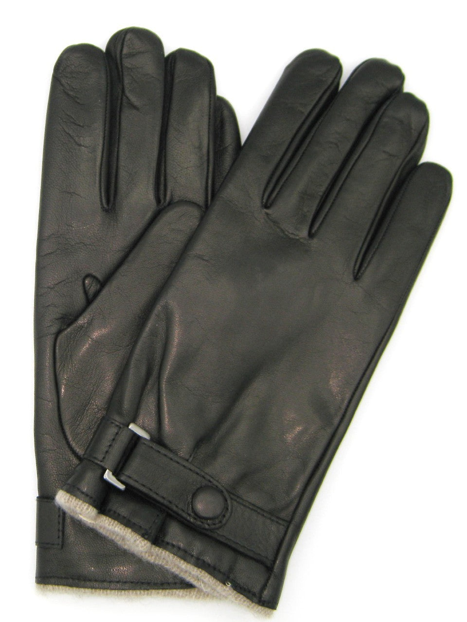 Guanto nappa foderato cashmere con cinturino - Nero