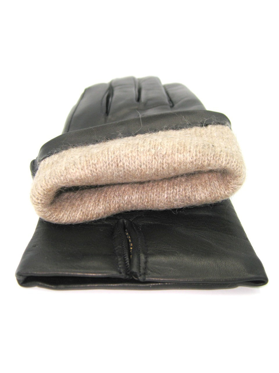 Guanto in Capretto 2bt con 3 cordoni fod. cashmere - Nero