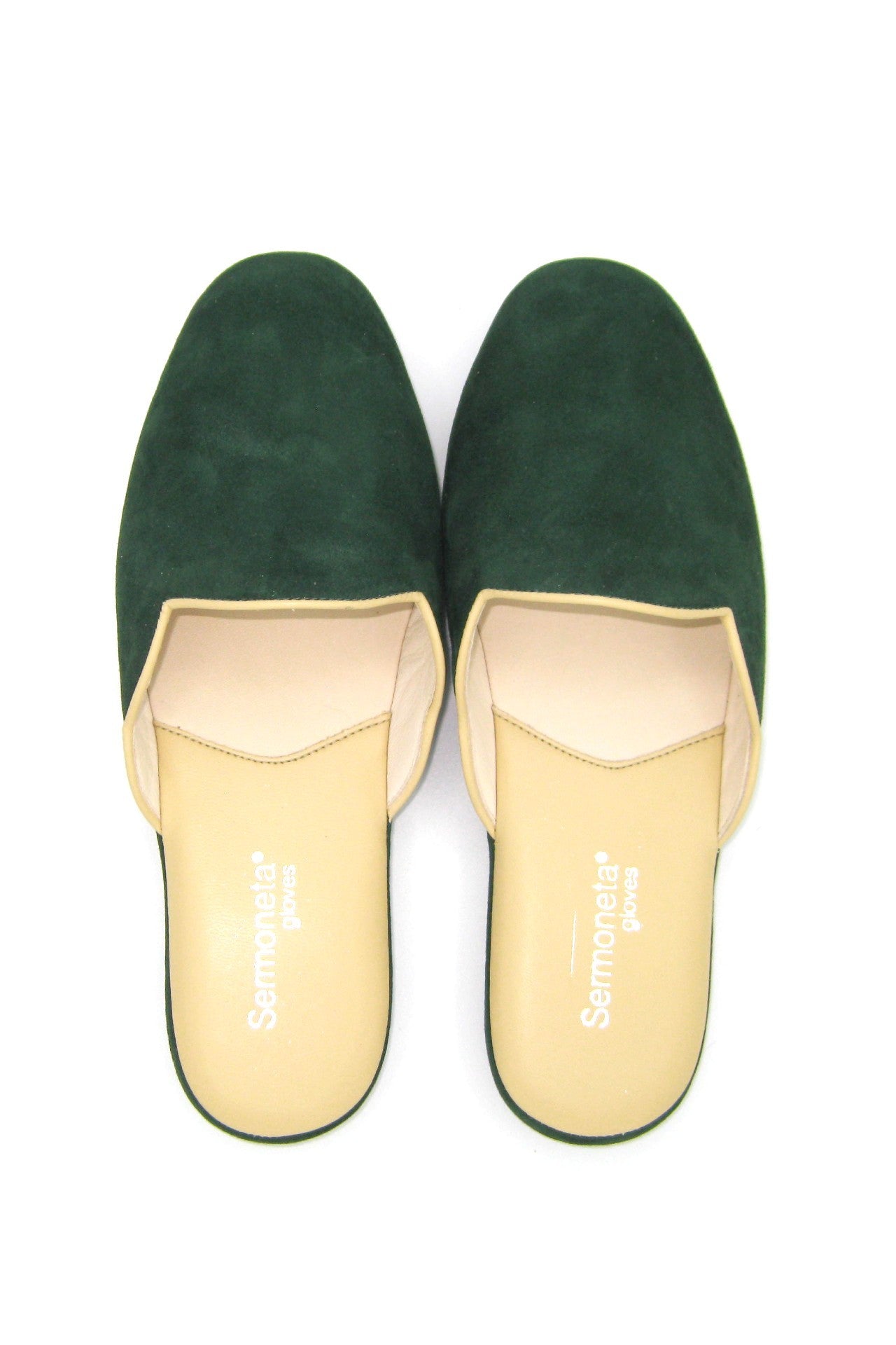 Women's Two-Tone Suede Slippers - Green/Beige