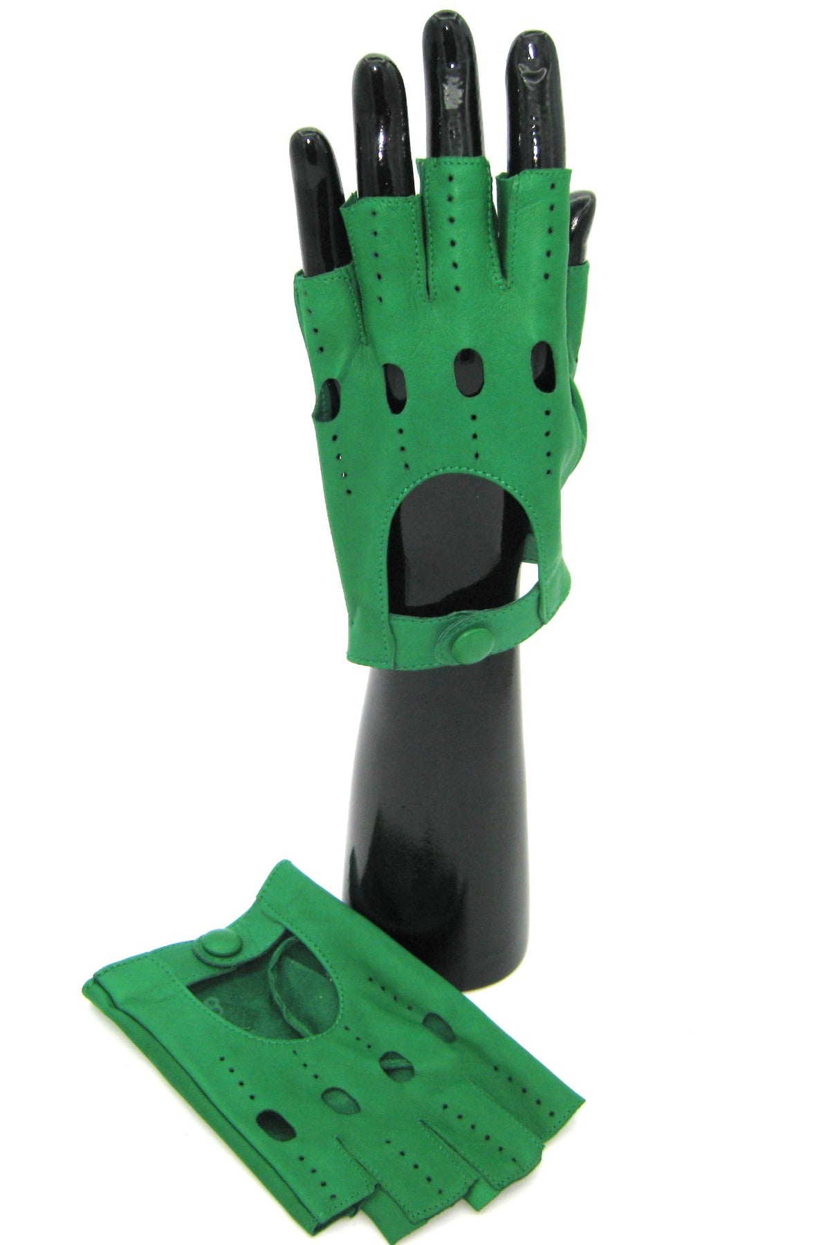Halbfinger-Fahrerhandschuh aus Nappaleder - Smaragdgrün