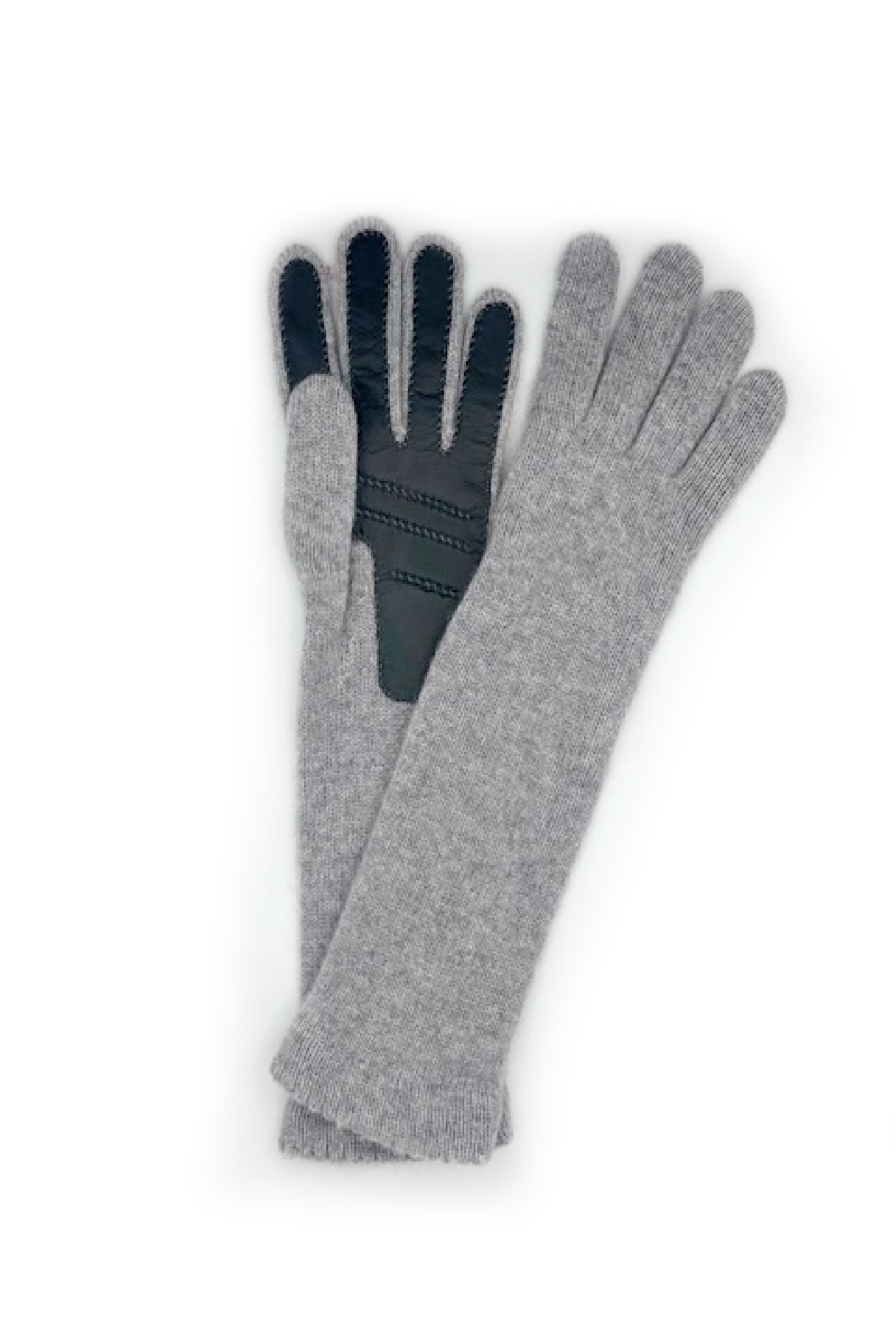 Guanto in 100% cashmere 4bt con palmo in Nappa - Grigio chiaro