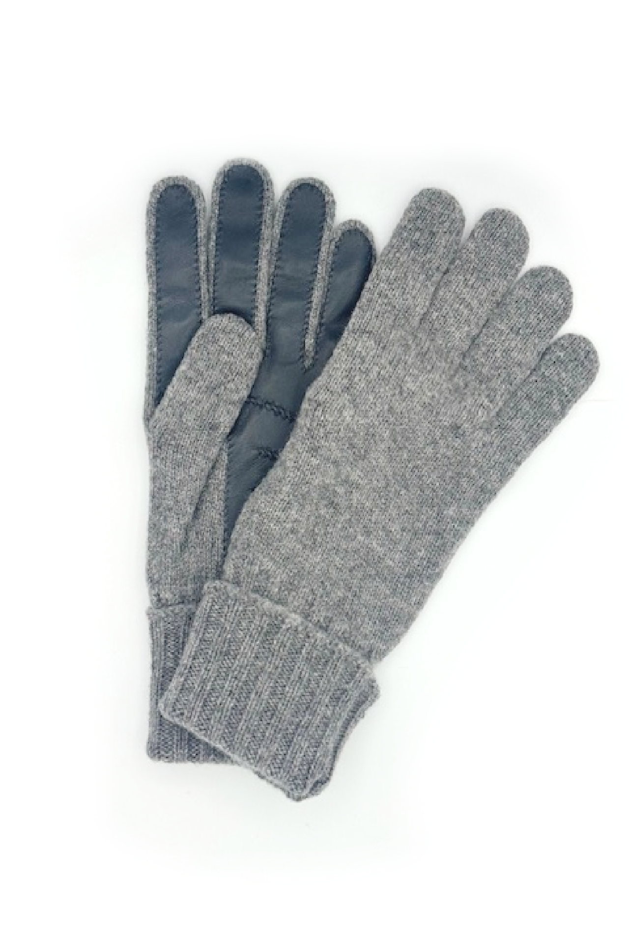 Guanto in 100% cashmere 2bt con palmo in Nappa - Grigio MD