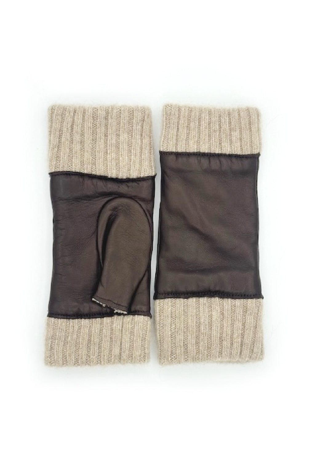 Manicotto in Nappa 2bt fodera cashmere - Moro/Naturale