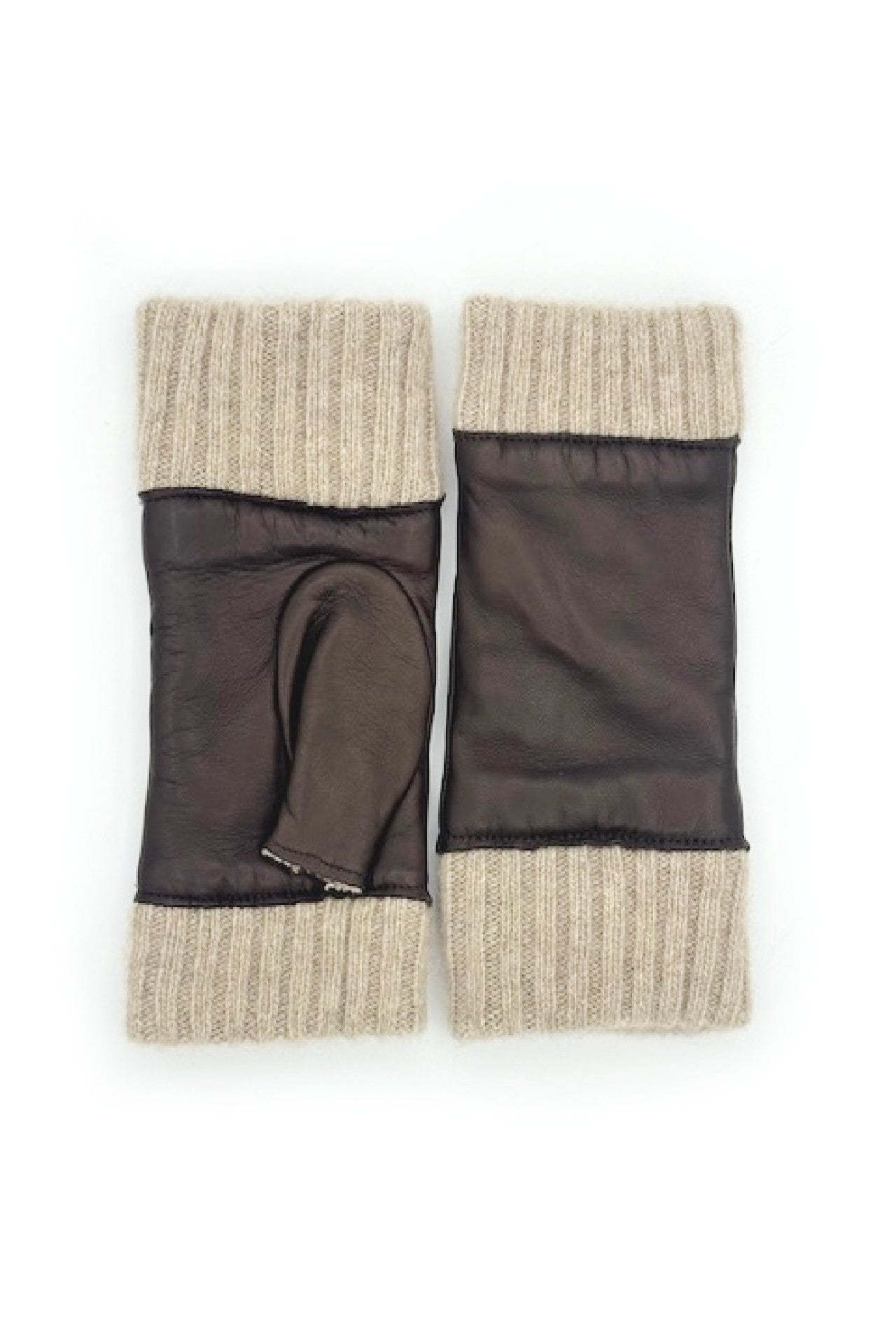 Manicotto in Nappa 2bt fodera cashmere - Moro/Naturale