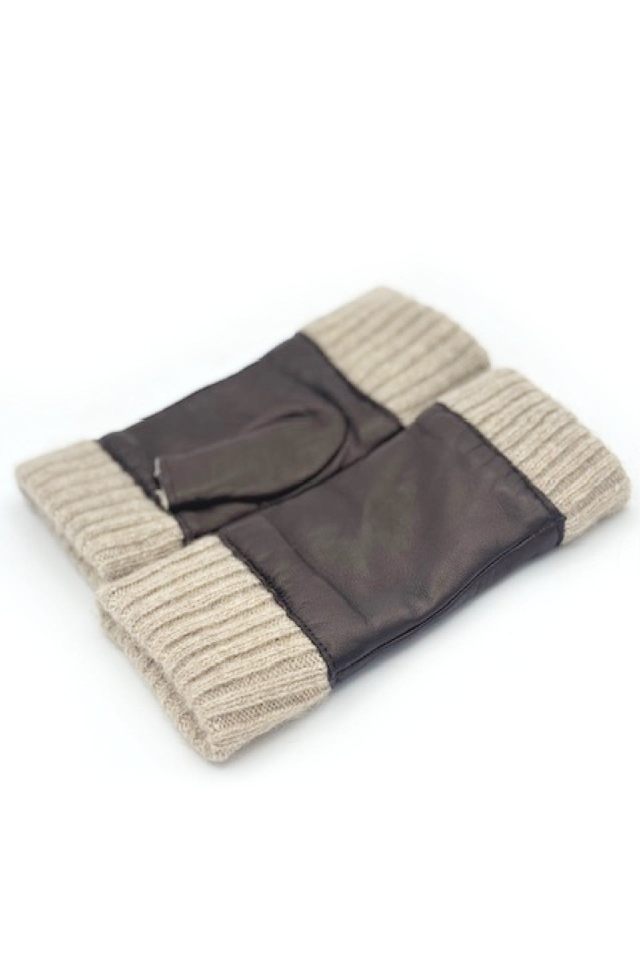 Manicotto in Nappa 2bt fodera cashmere - Moro/Naturale