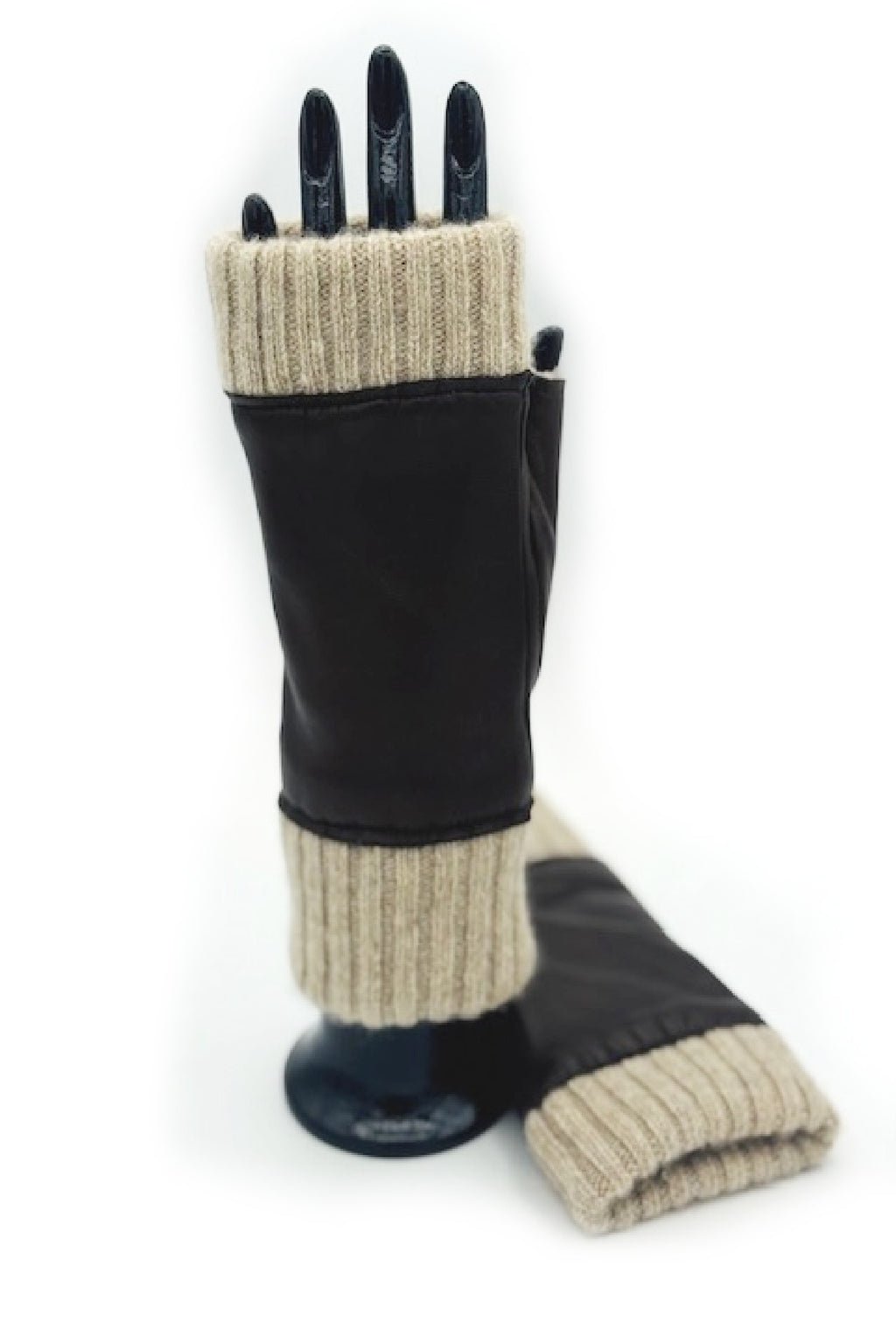 Manicotto in Nappa 2bt fodera cashmere - Moro/Naturale