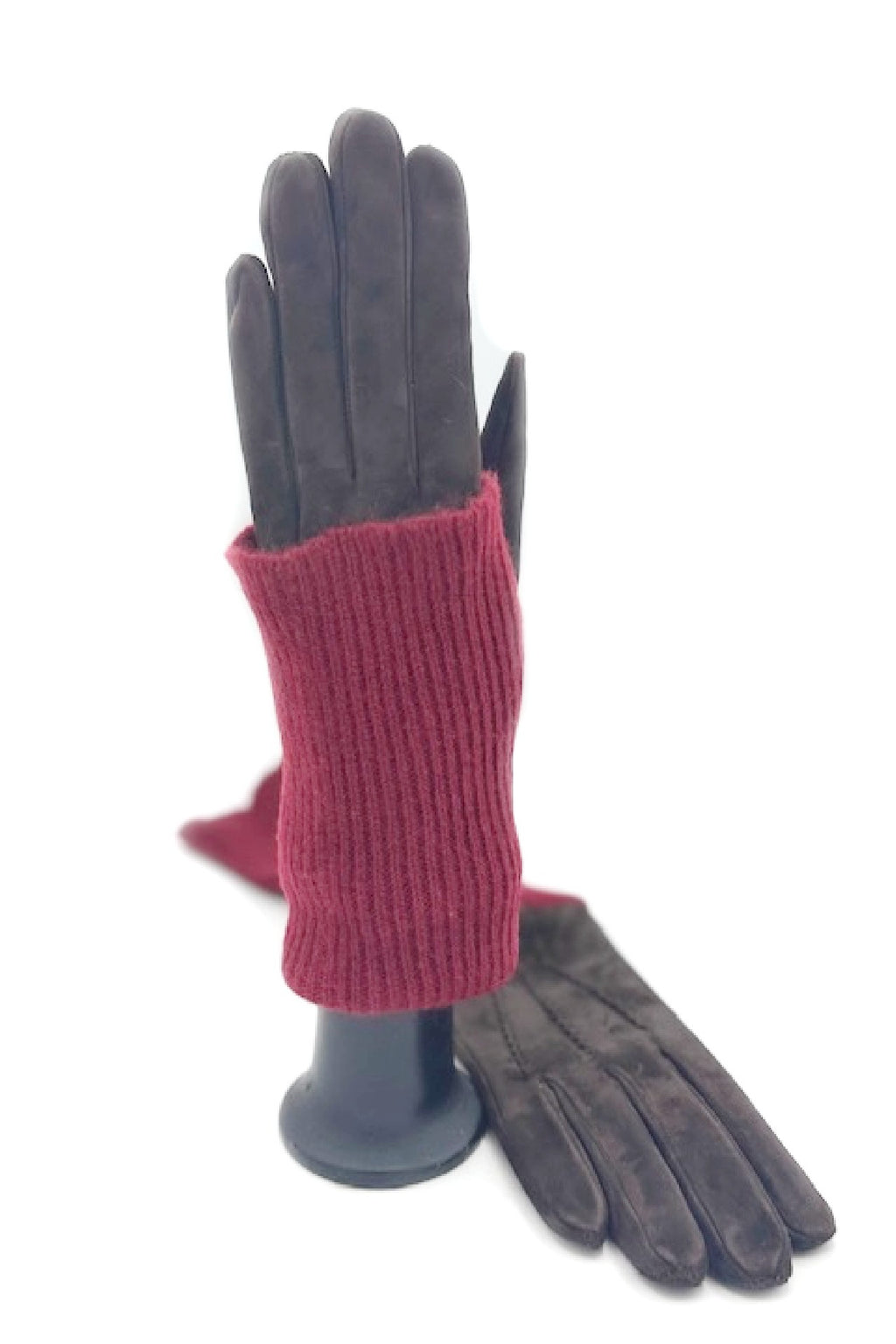 Guanto Camoscio fodera e polso lungo in Cashmere - Moro/Amaranto