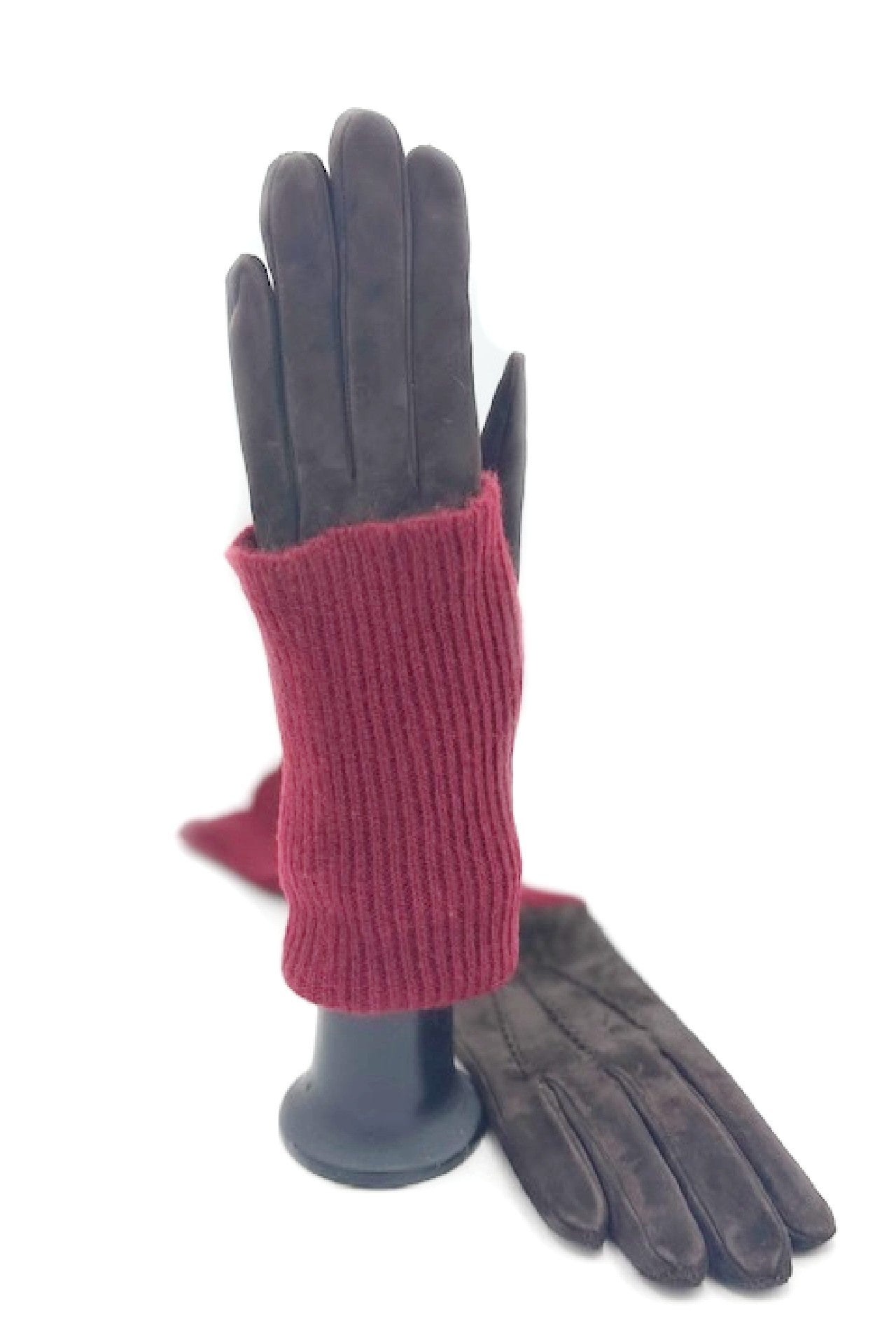 Guanto Camoscio fodera e polso lungo in Cashmere - Moro/Amaranto