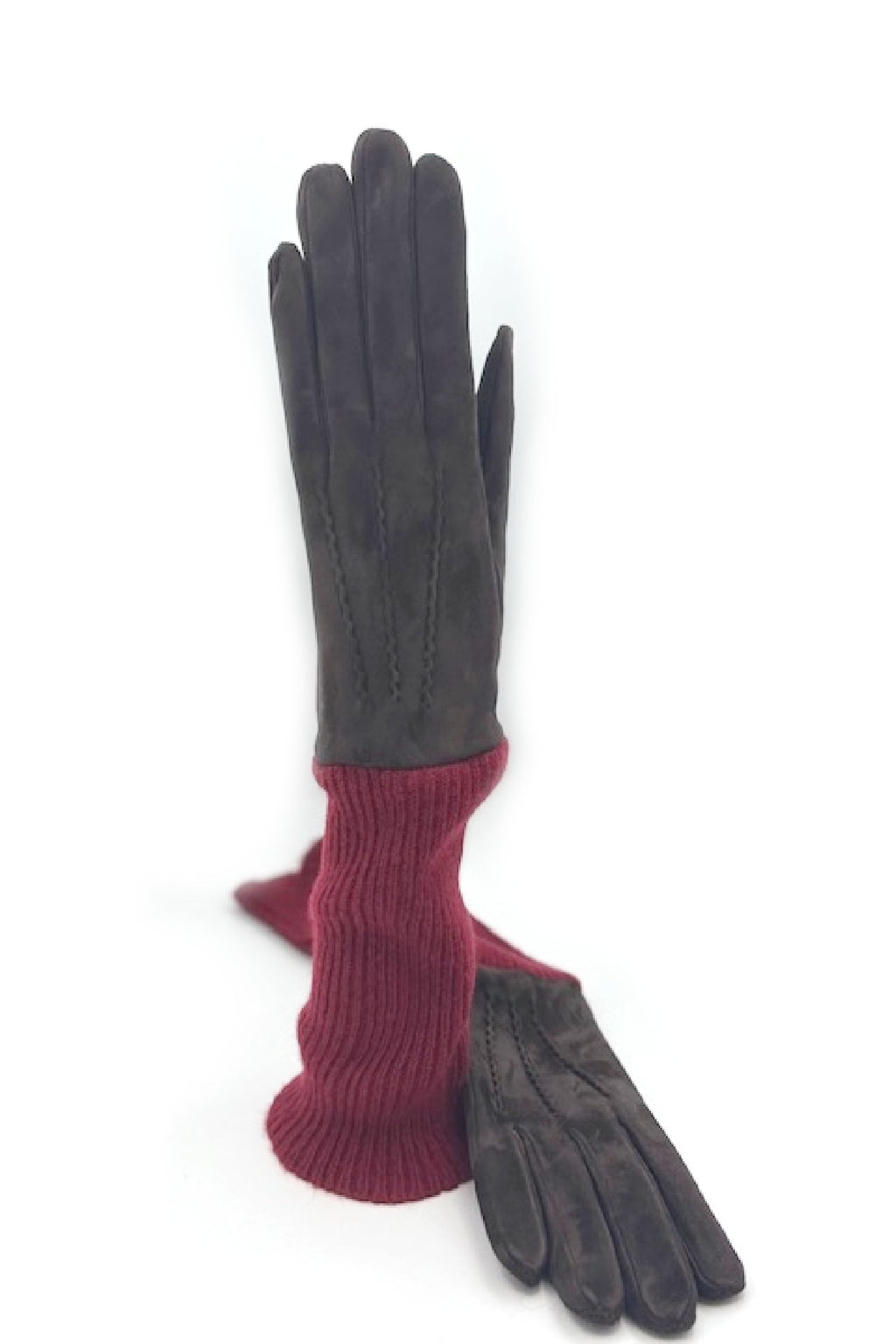 Guanto Camoscio fodera e polso lungo in Cashmere - Moro/Amaranto