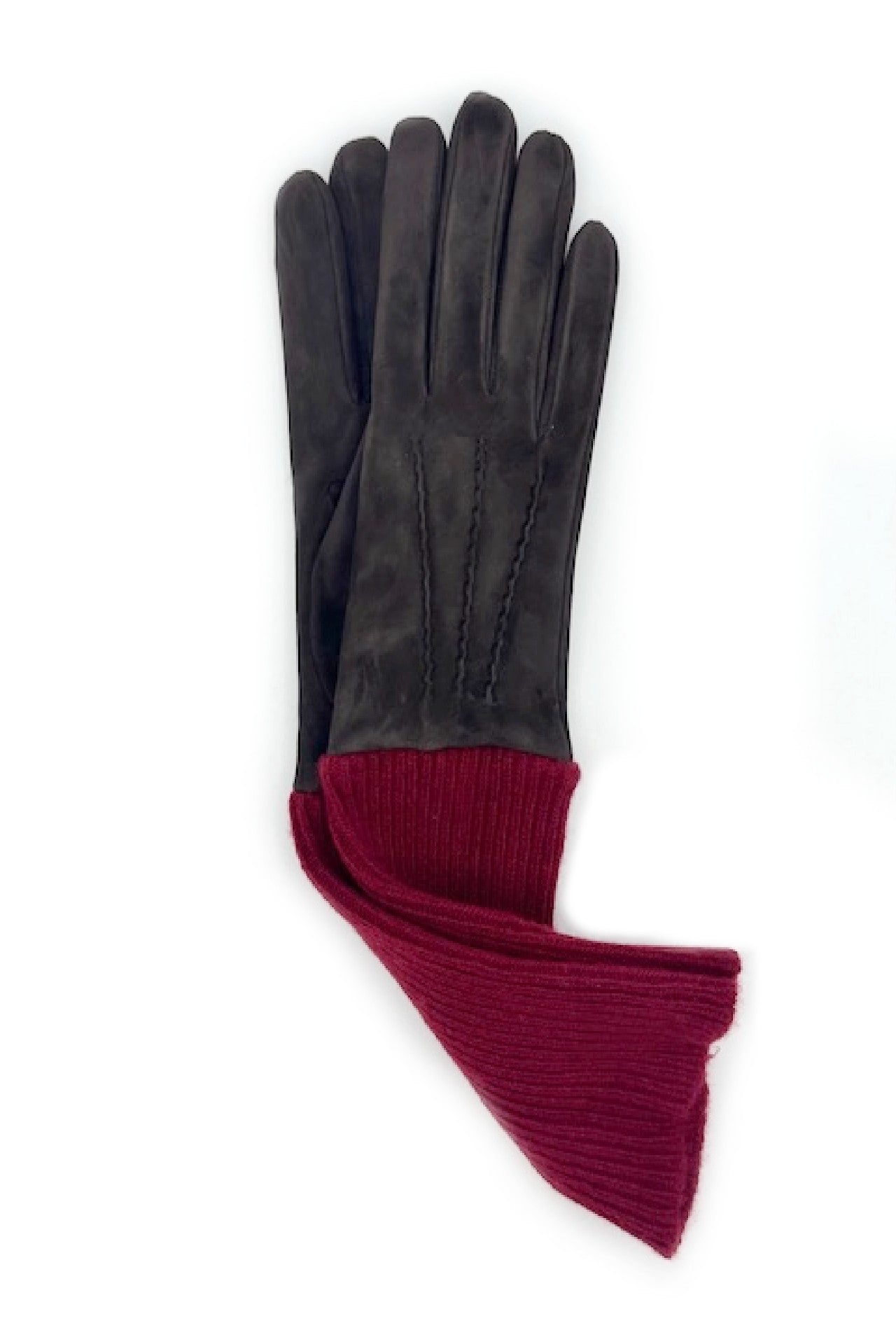 Guanto Camoscio fodera e polso lungo in Cashmere - Moro/Amaranto