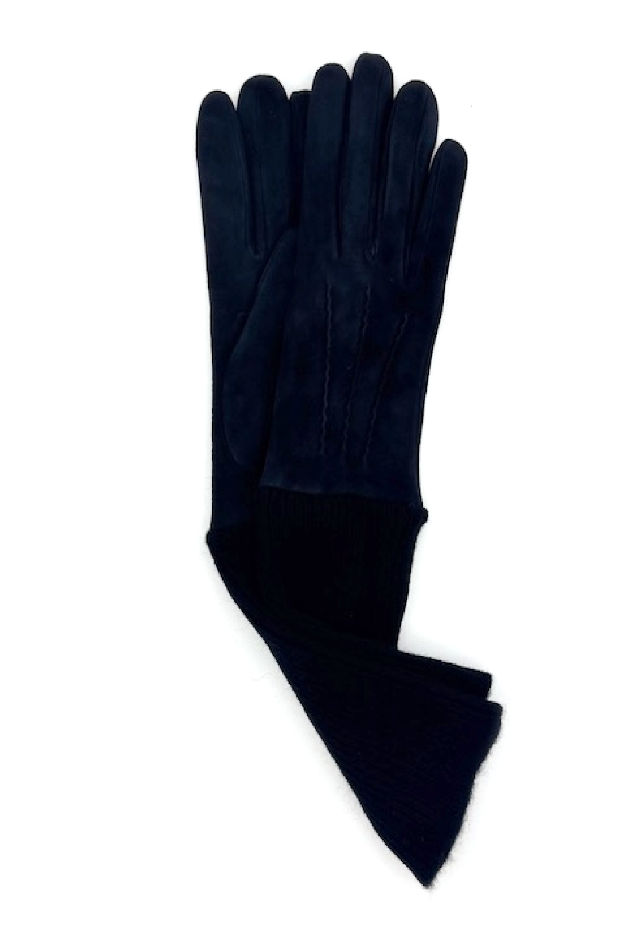 Guanto Camoscio fodera e polso lungo in Cashmere - Nero/Nero