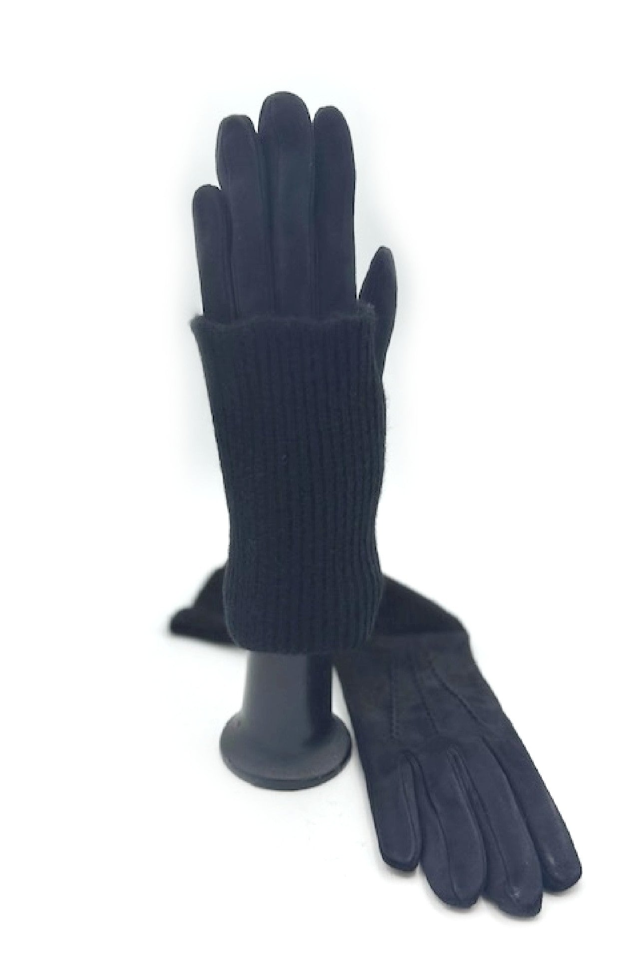 Guanto Camoscio fodera e polso lungo in Cashmere - Nero/Nero