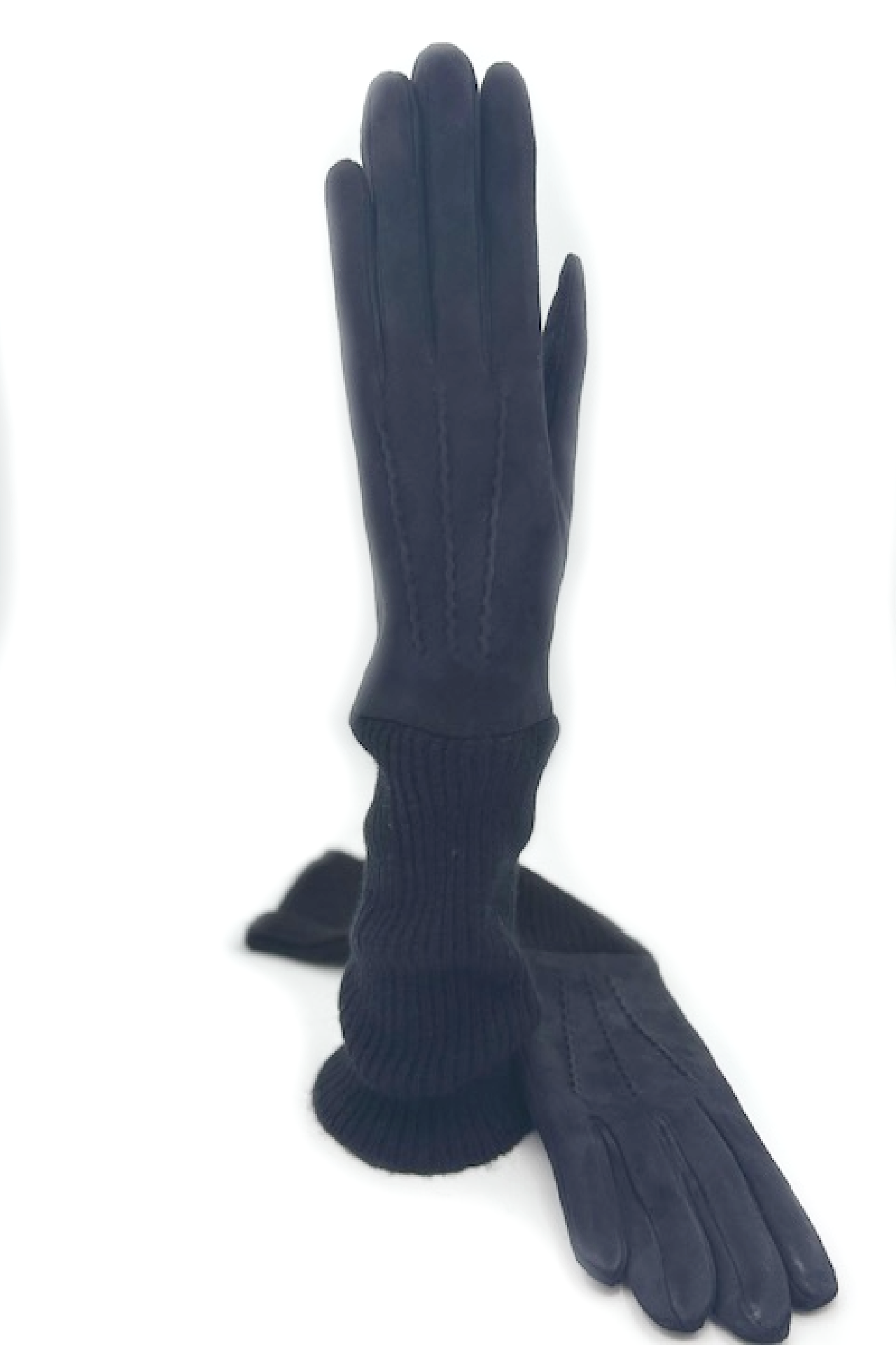 Guanto Camoscio fodera e polso lungo in Cashmere - Nero/Nero