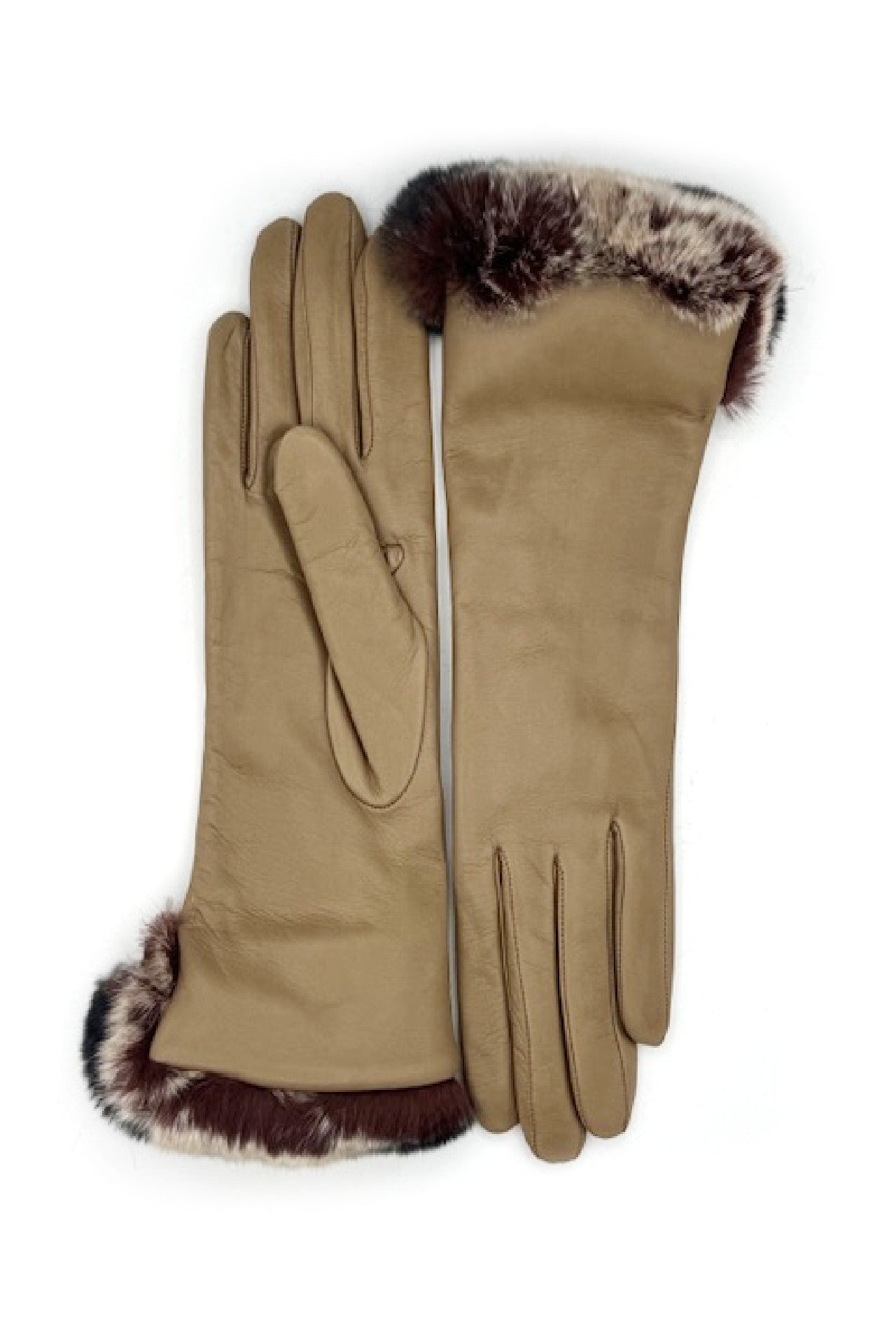 Guanto Nappa con risvolto Rex ,fodera cashmere. - Fango