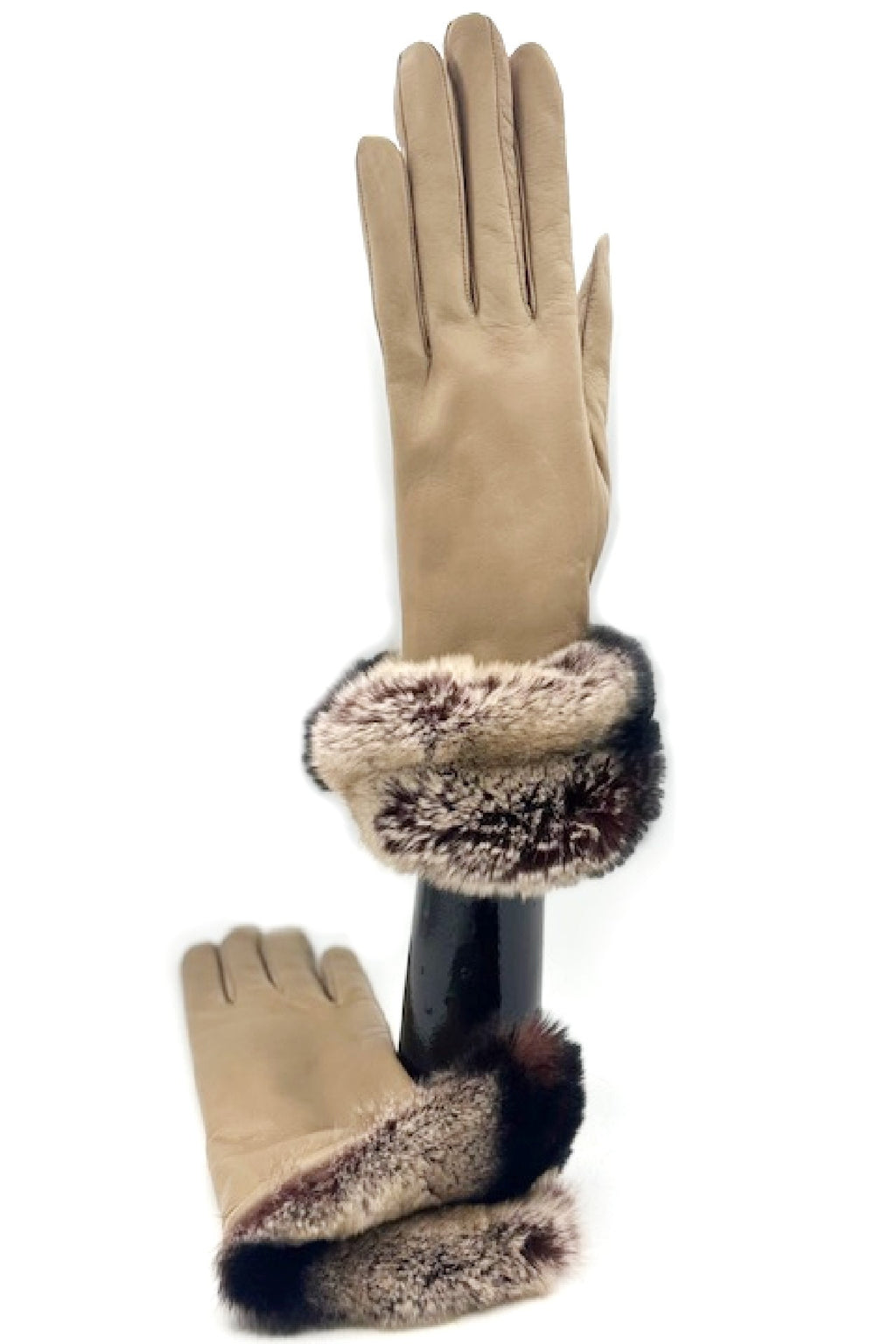 Guanto Nappa con risvolto Rex ,fodera cashmere. - Fango