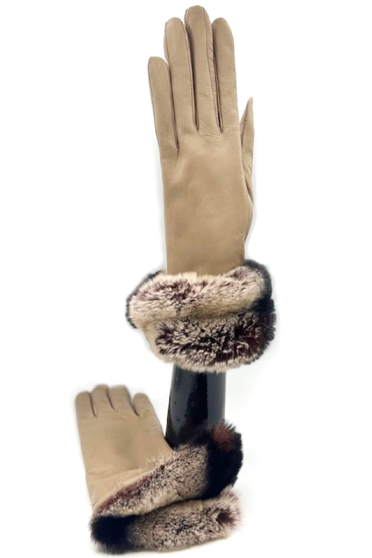 Guanto Nappa con risvolto Rex ,fodera cashmere. - Fango