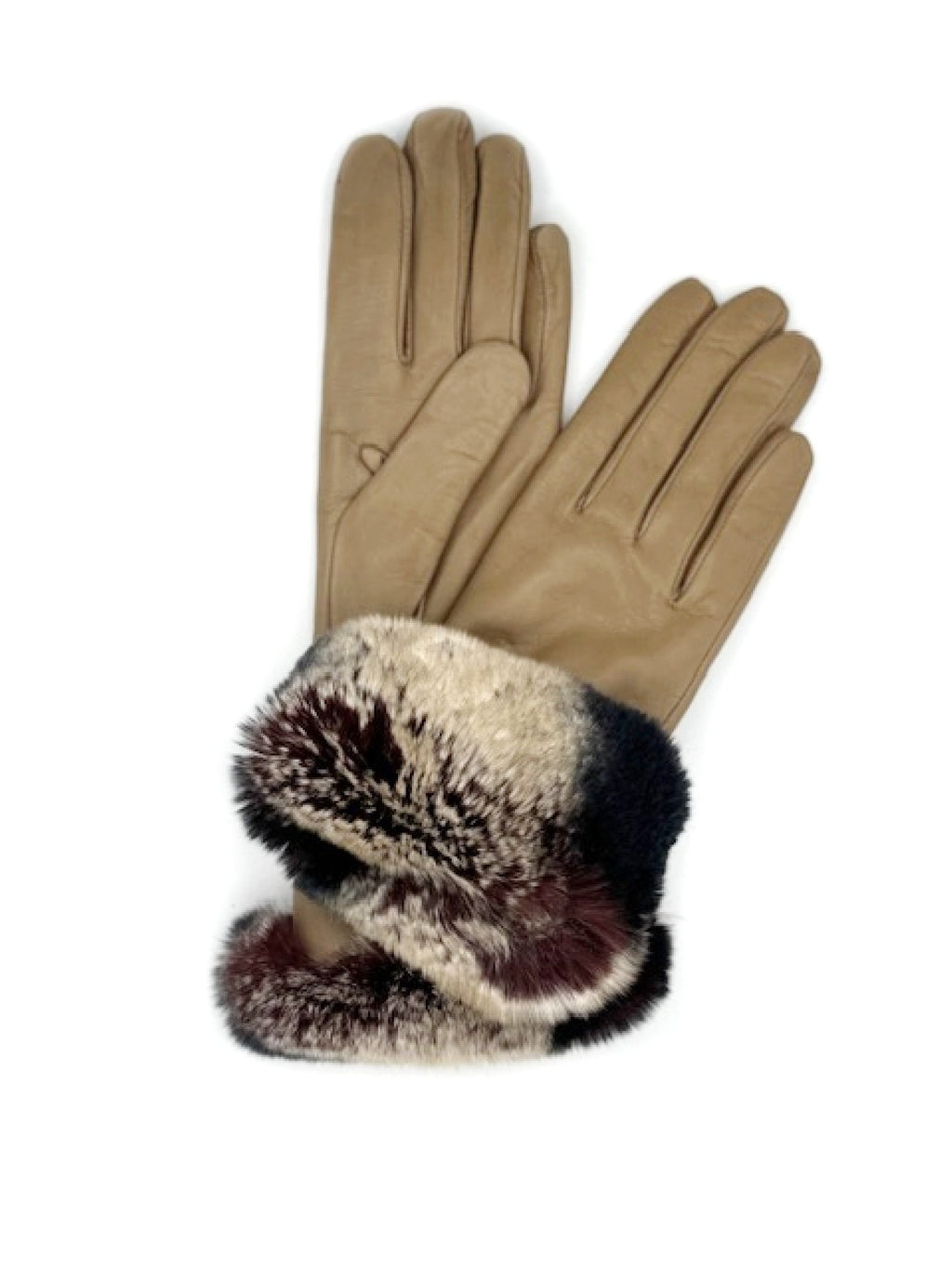 Guanto Nappa con risvolto Rex ,fodera cashmere. - Fango