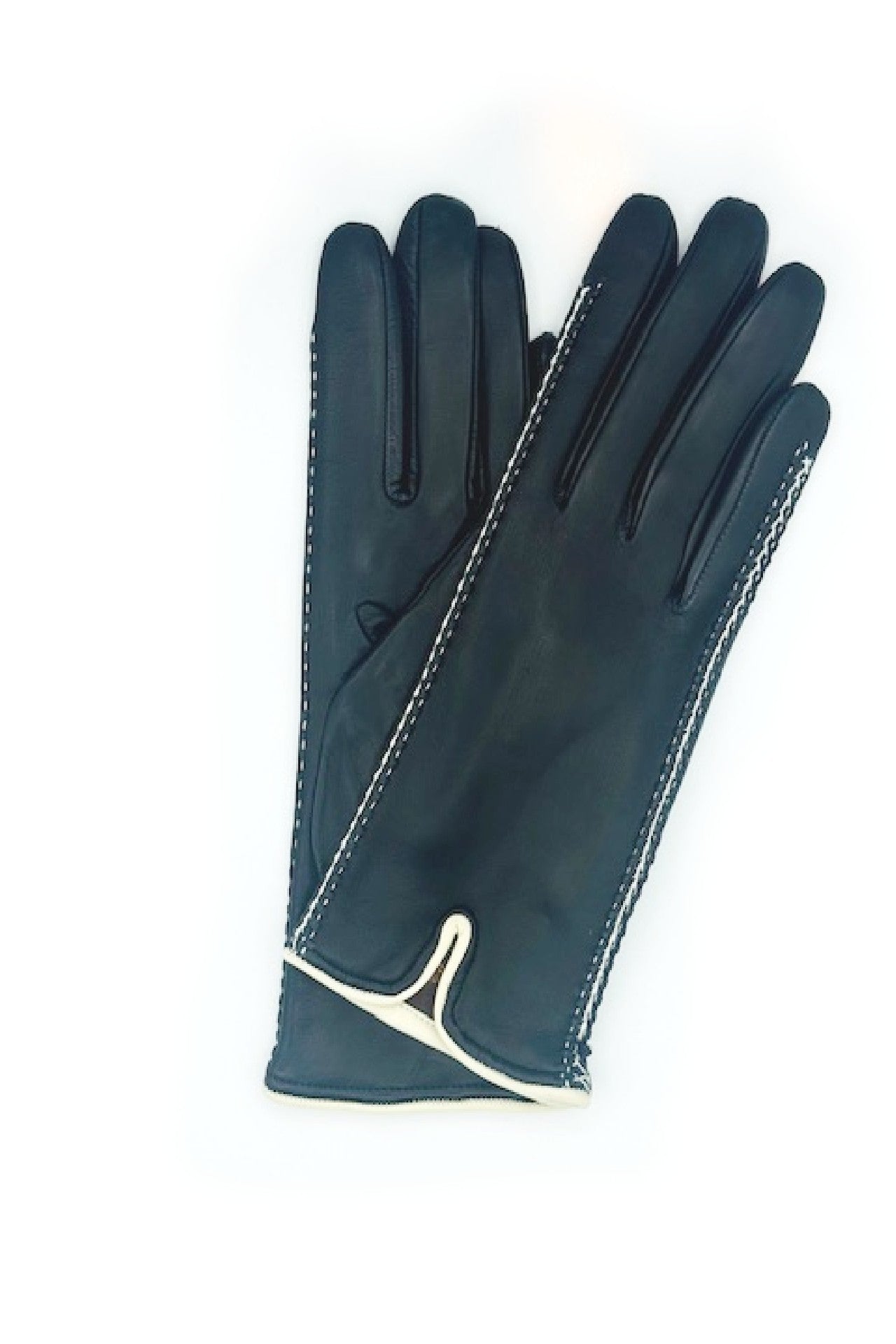 Guanto in Nappa con Trecce laterali a contrasto - Nero/Ecru