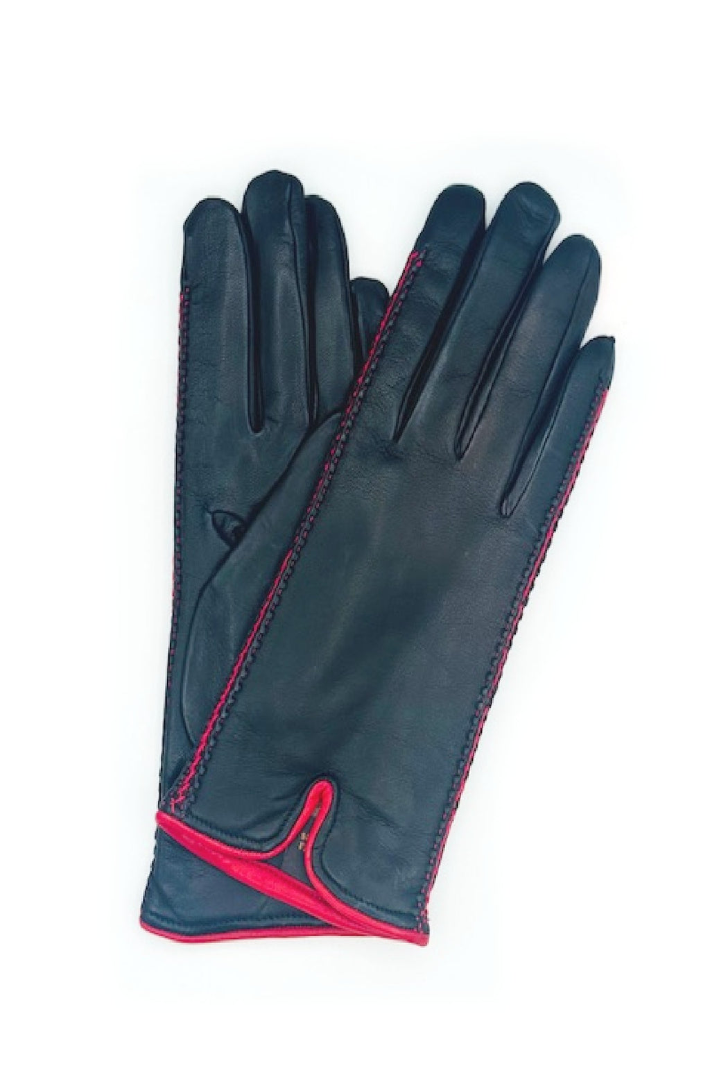 Guanto in Nappa con Trecce laterali a contrasto - Nero/Rosso