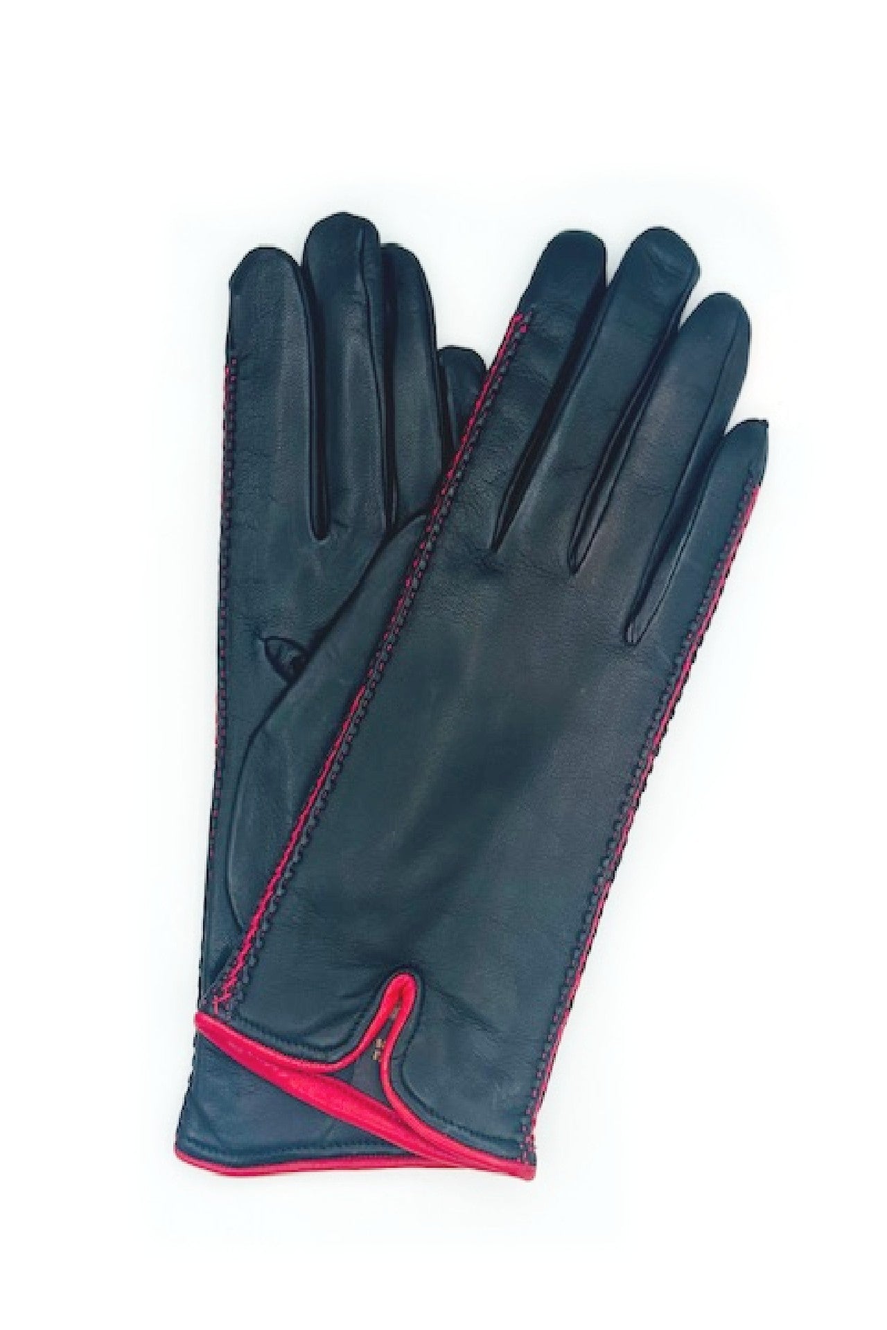 Guanto in Nappa con Trecce laterali a contrasto - Nero/Rosso