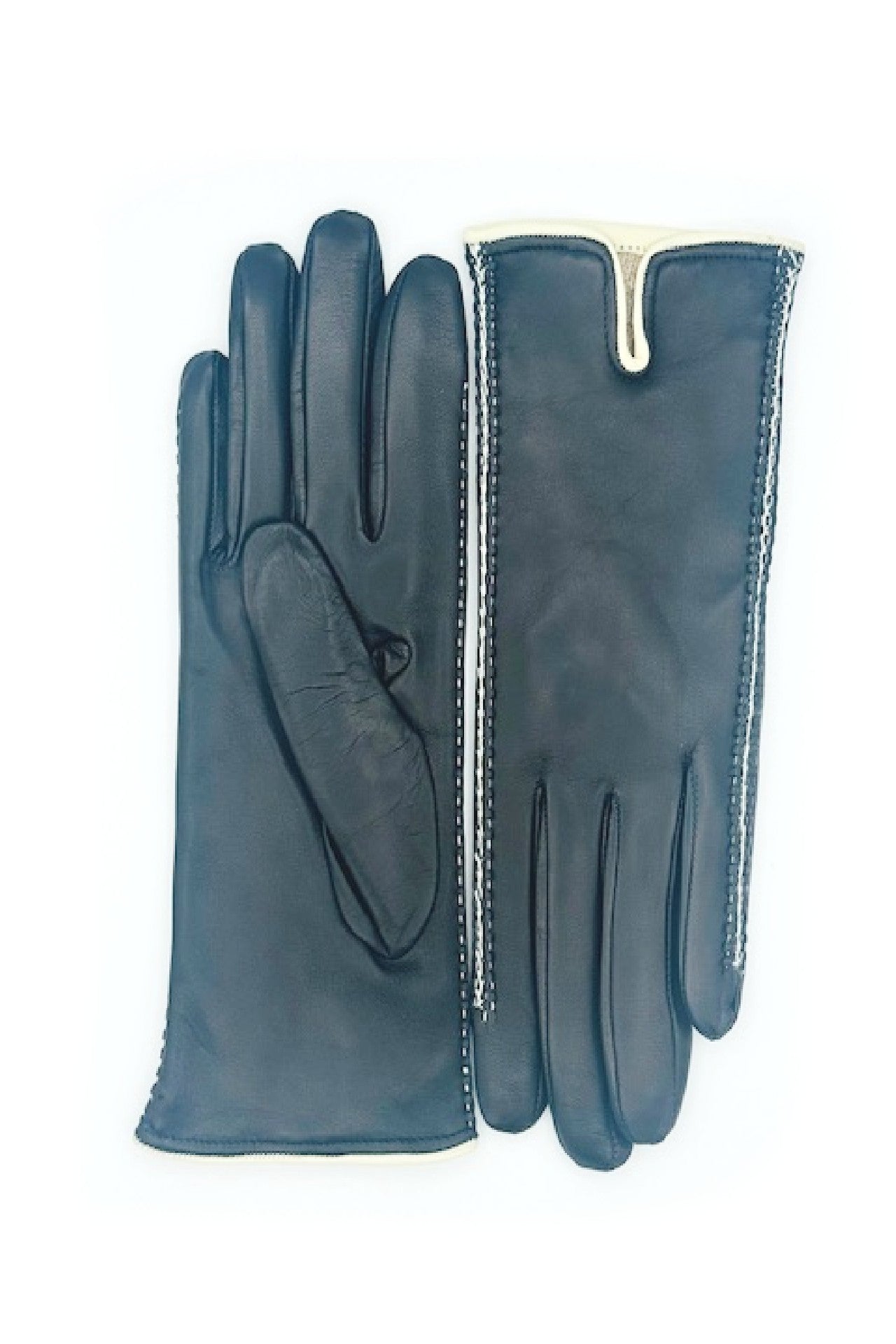 Guanto in Nappa con Trecce laterali a contrasto - Nero/Ecru