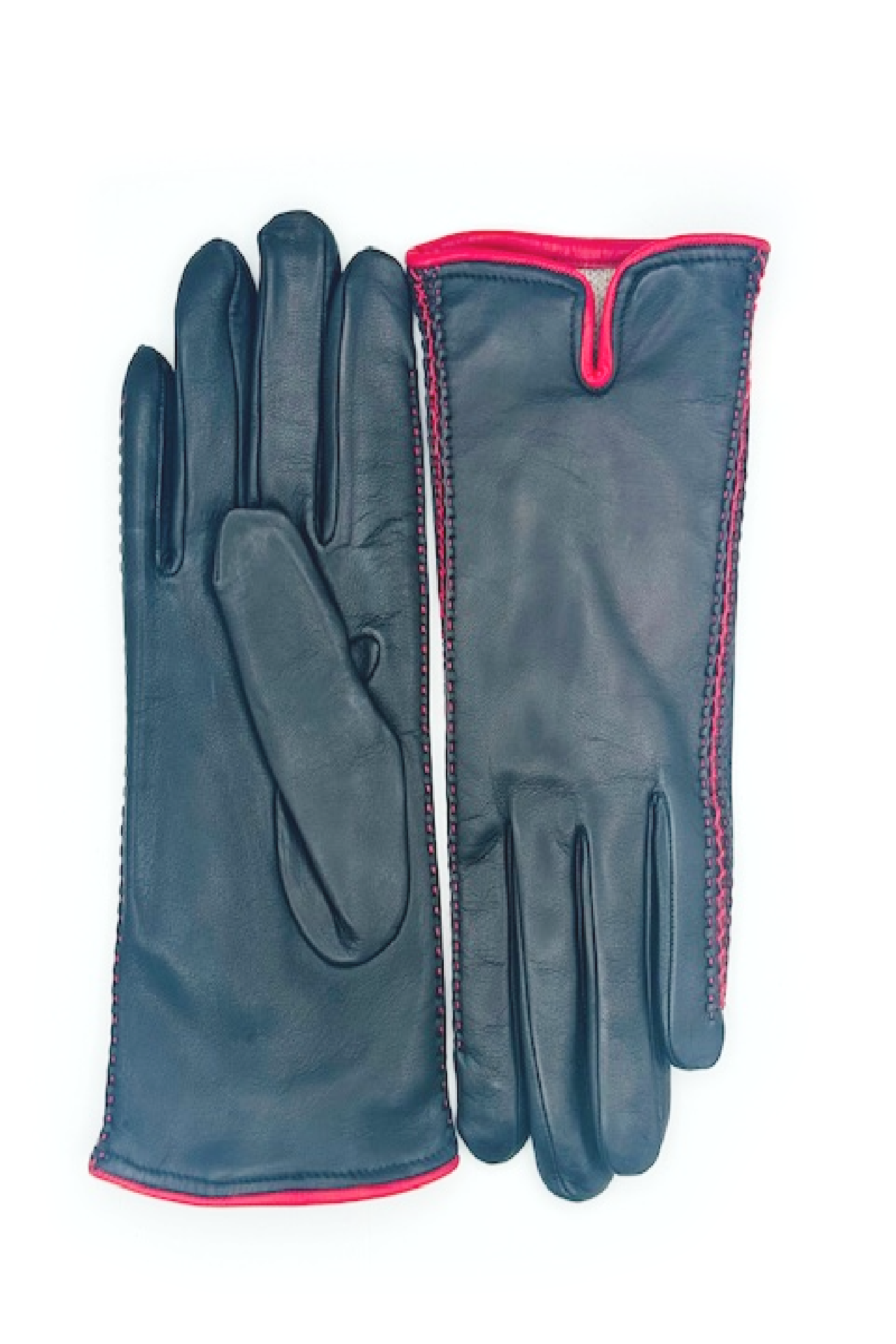 Guanto in Nappa con Trecce laterali a contrasto - Nero/Rosso