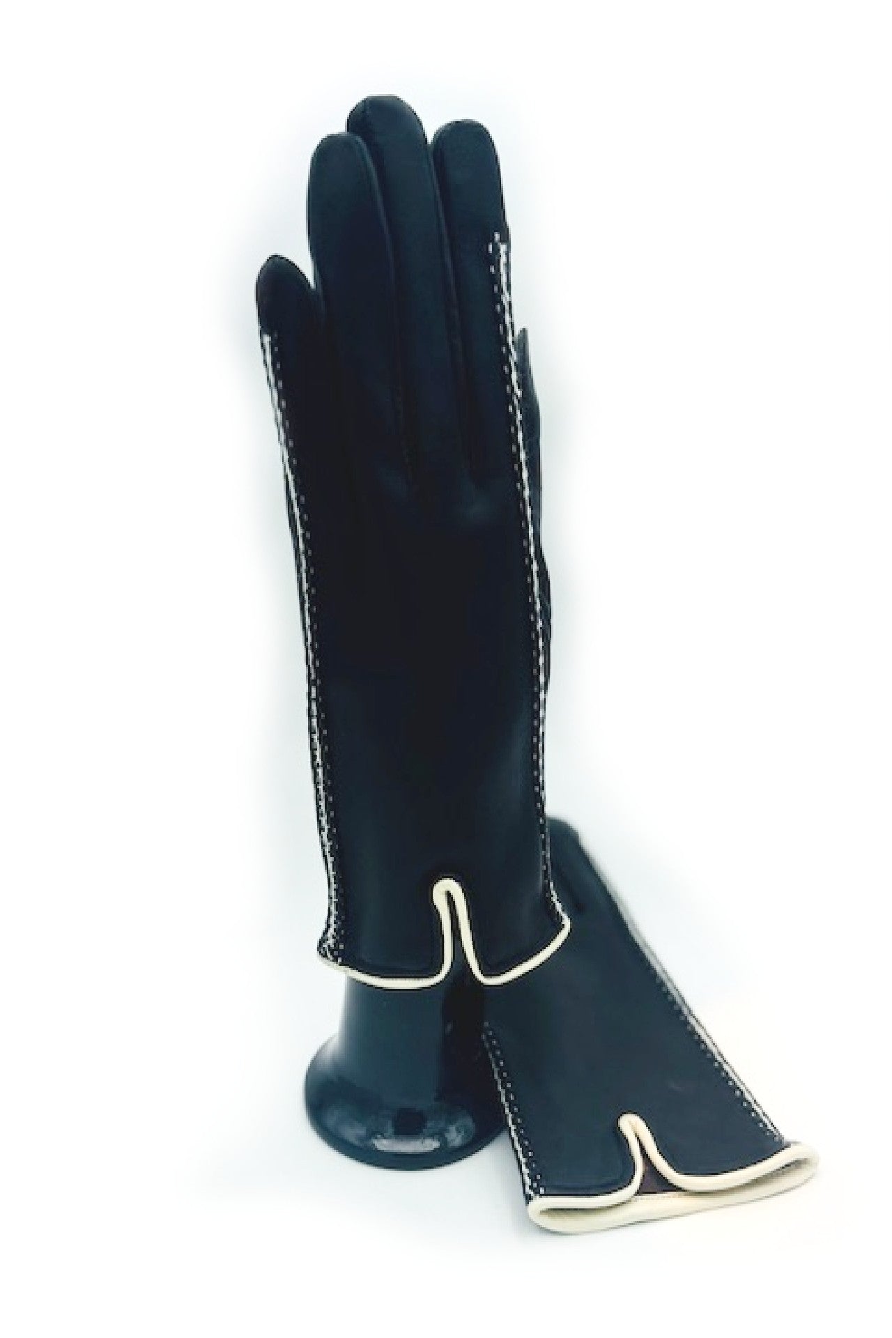 Guanto in Nappa con Trecce laterali a contrasto - Nero/Ecru